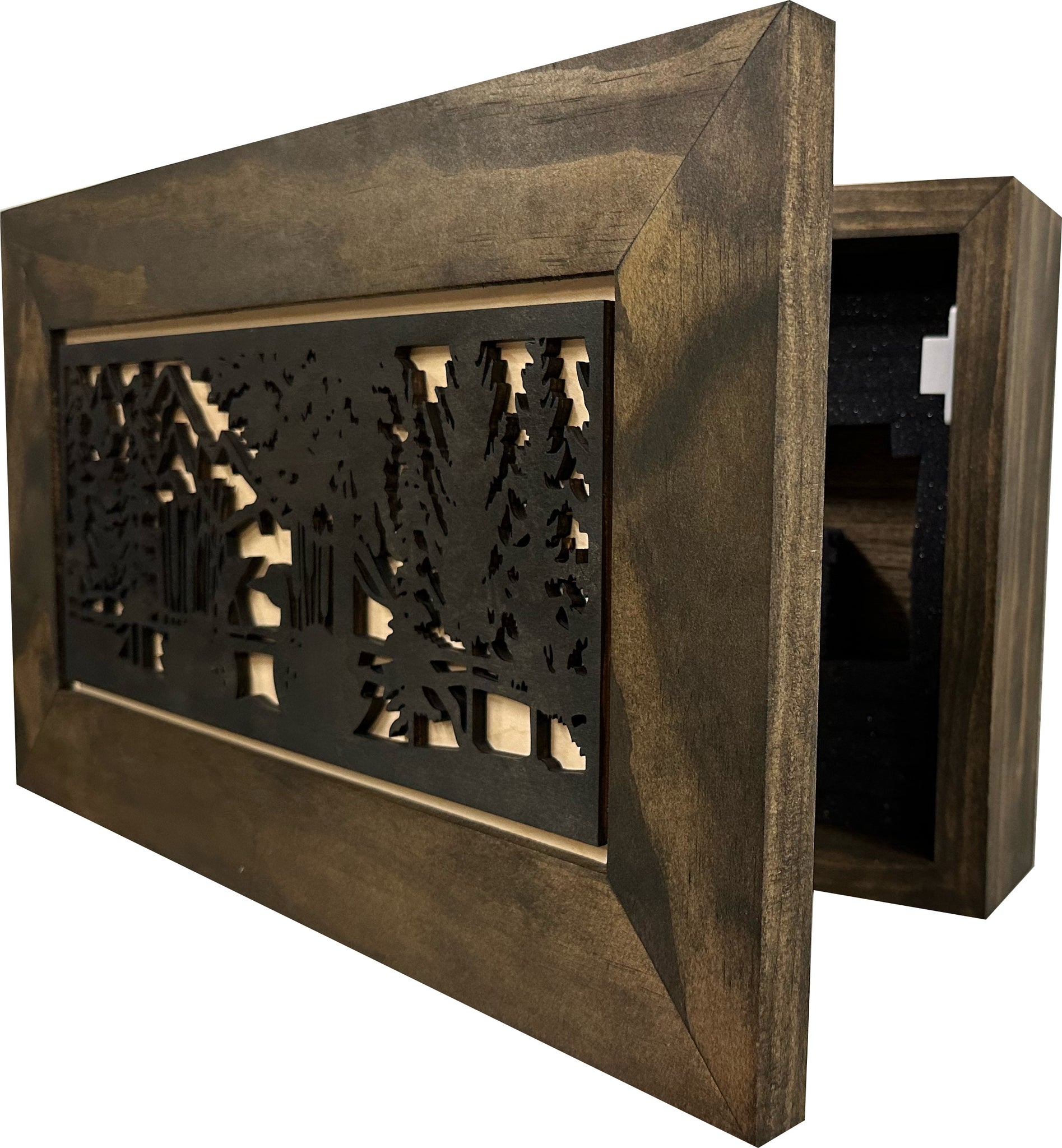  Ducks on a Pond Hidden Gun Cabinet | Wood Wall Décor partial open