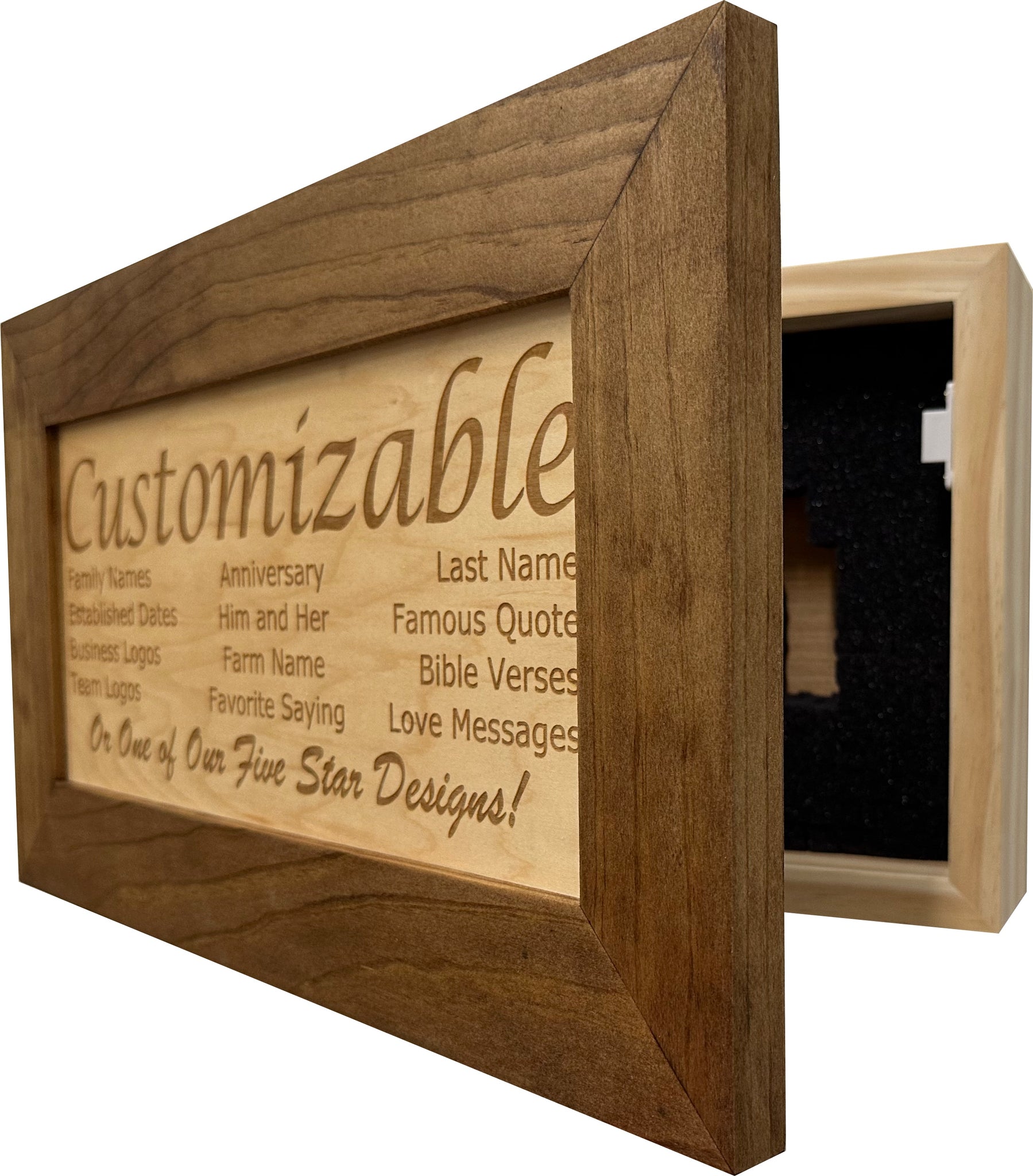 Early American and Natural Personalized Gun Cabinet side view