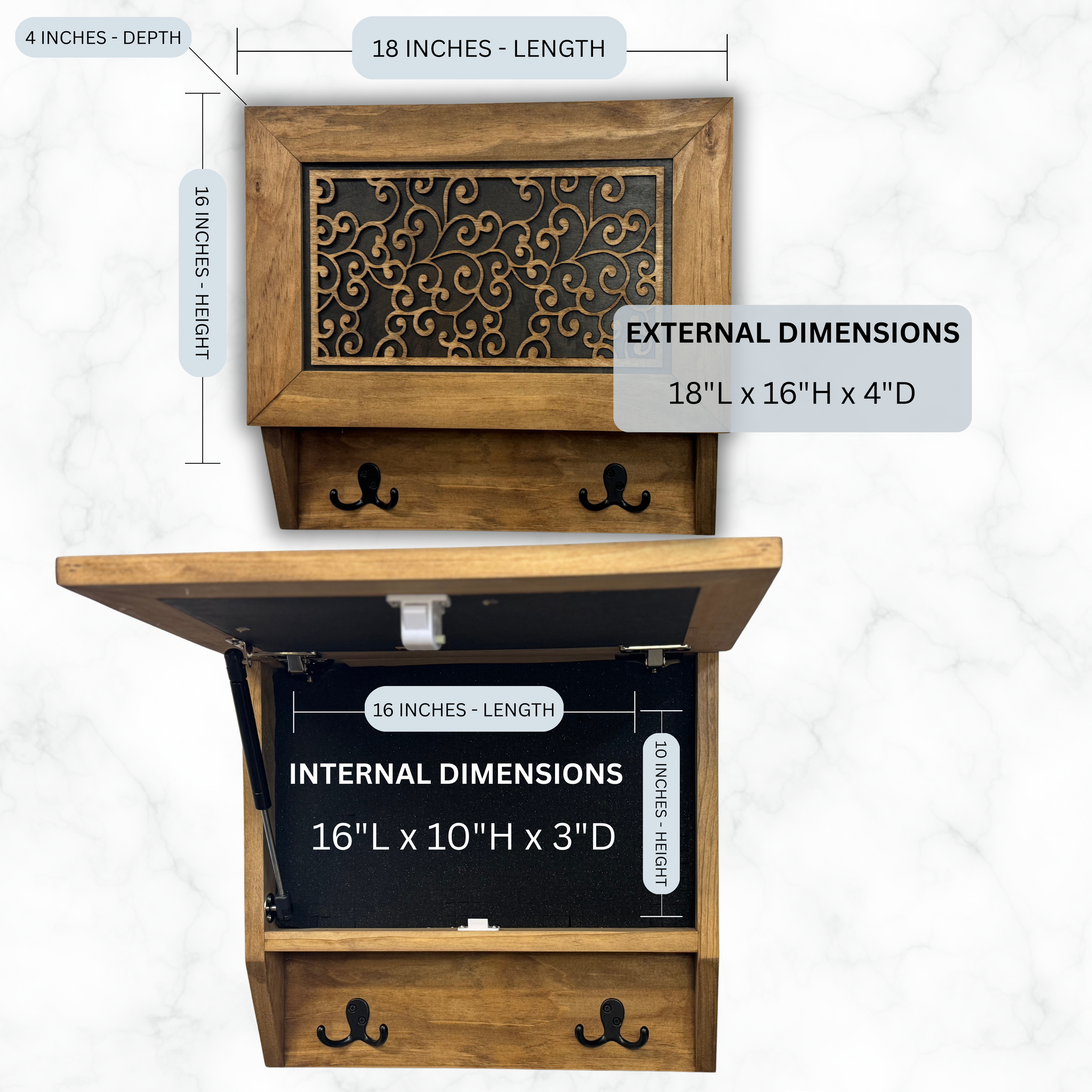 Enchanted Vine Coat Rack Hidden Gun Cabinet Concealment with external and internal dimensions