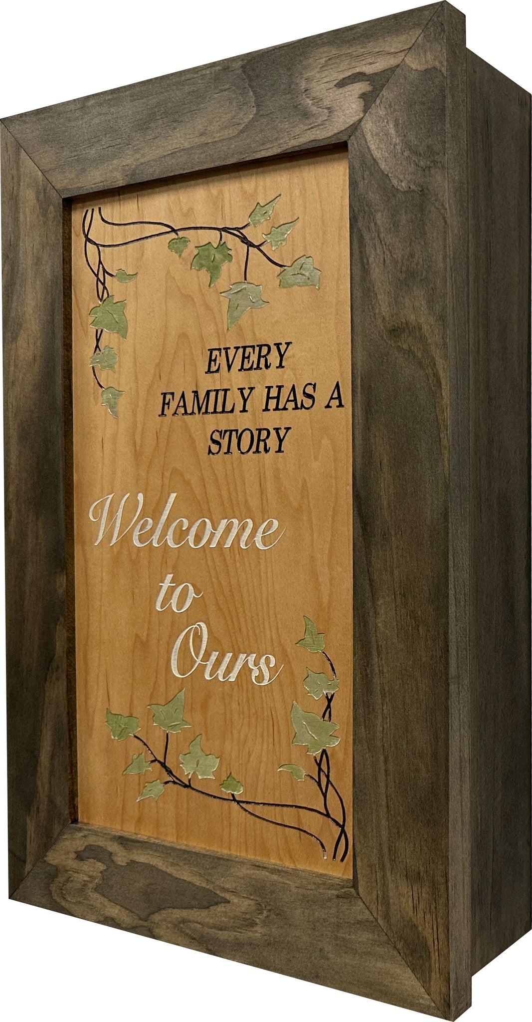 Every Family Has a Story Wooden Hidden Gun Safe Wall Decor Side look