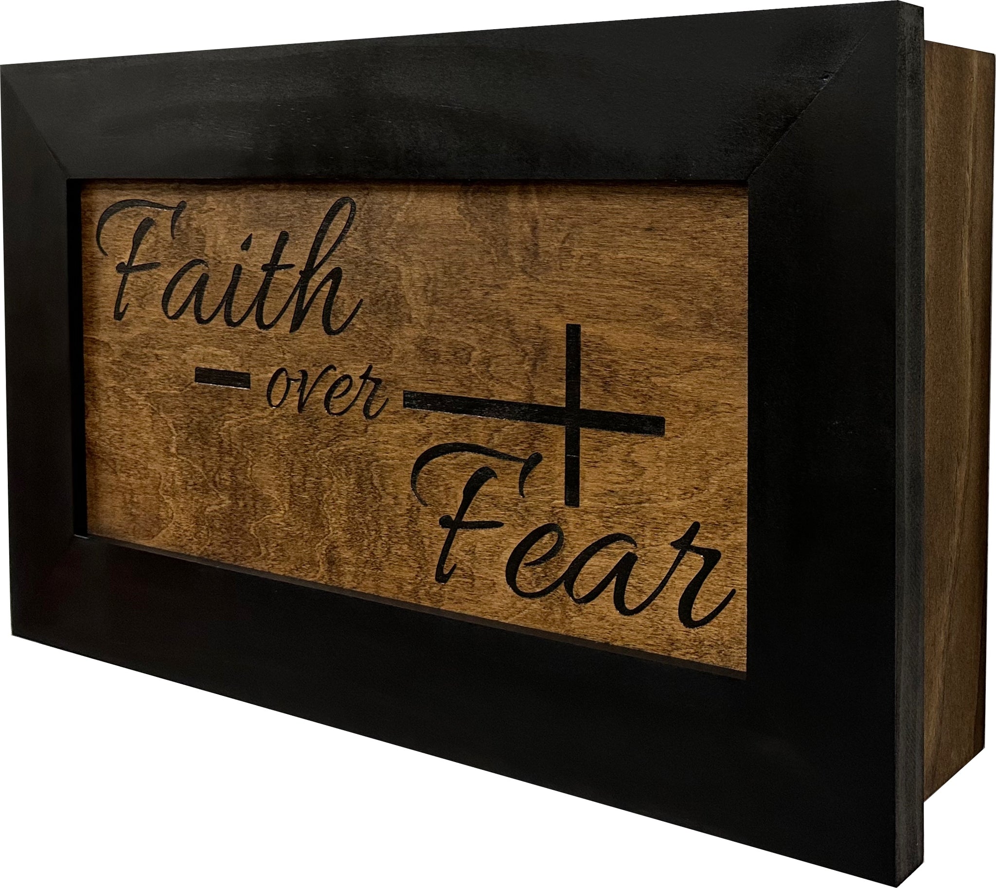  Faith Over Fear Decorative Wall-Mounted Secure Gun Cabinet side view