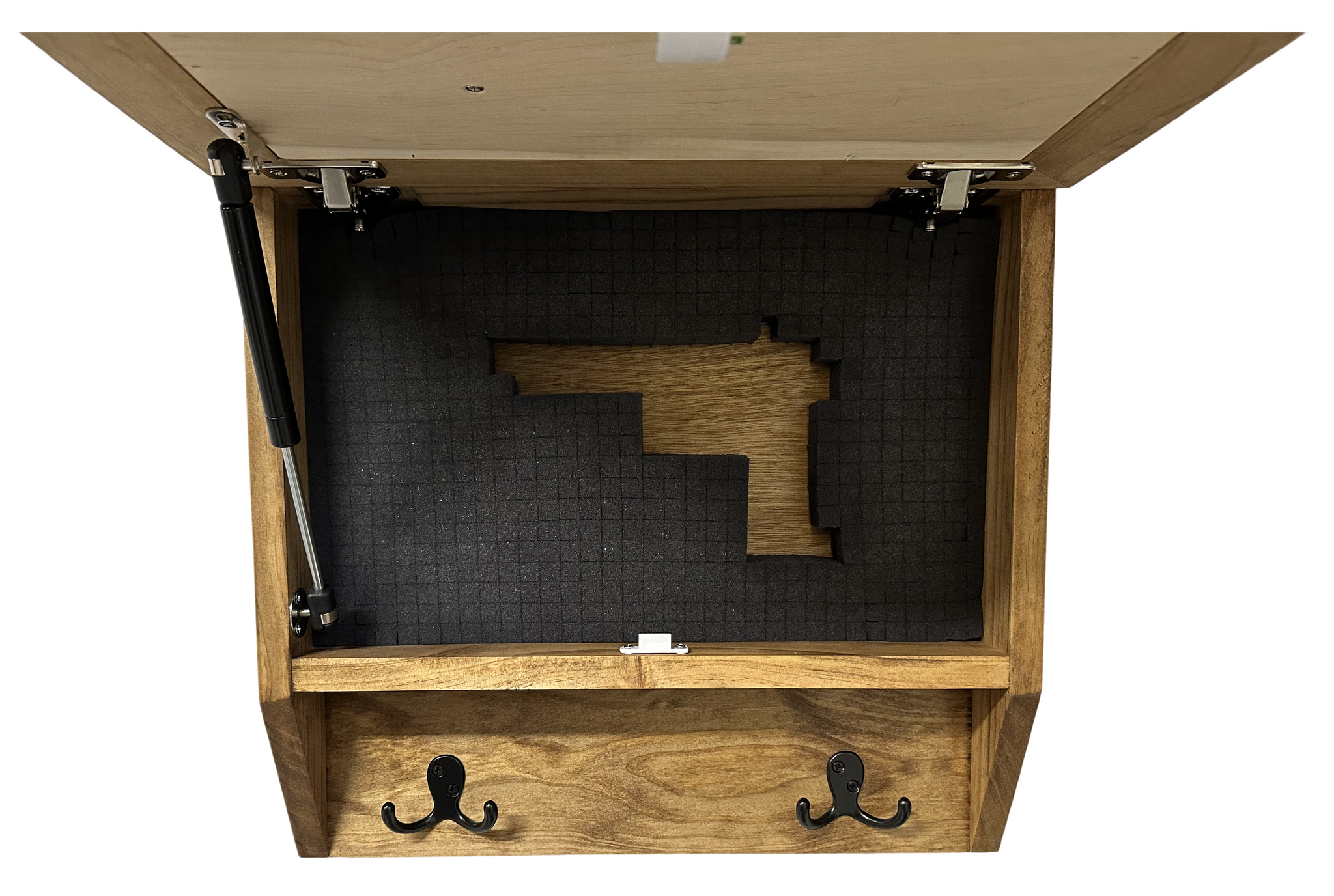 Family Tree Gun Safe Coat Rack Wooden Hidden Gun Cabinet with front open inner view