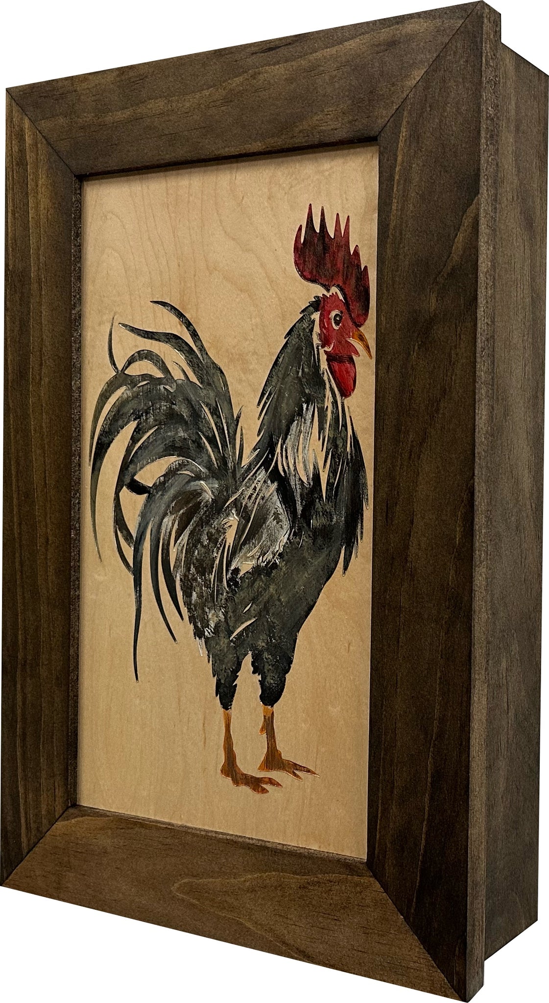 Farmhouse Rooster Art Hidden Gun Cabinet | Wall Décor Safe close side view