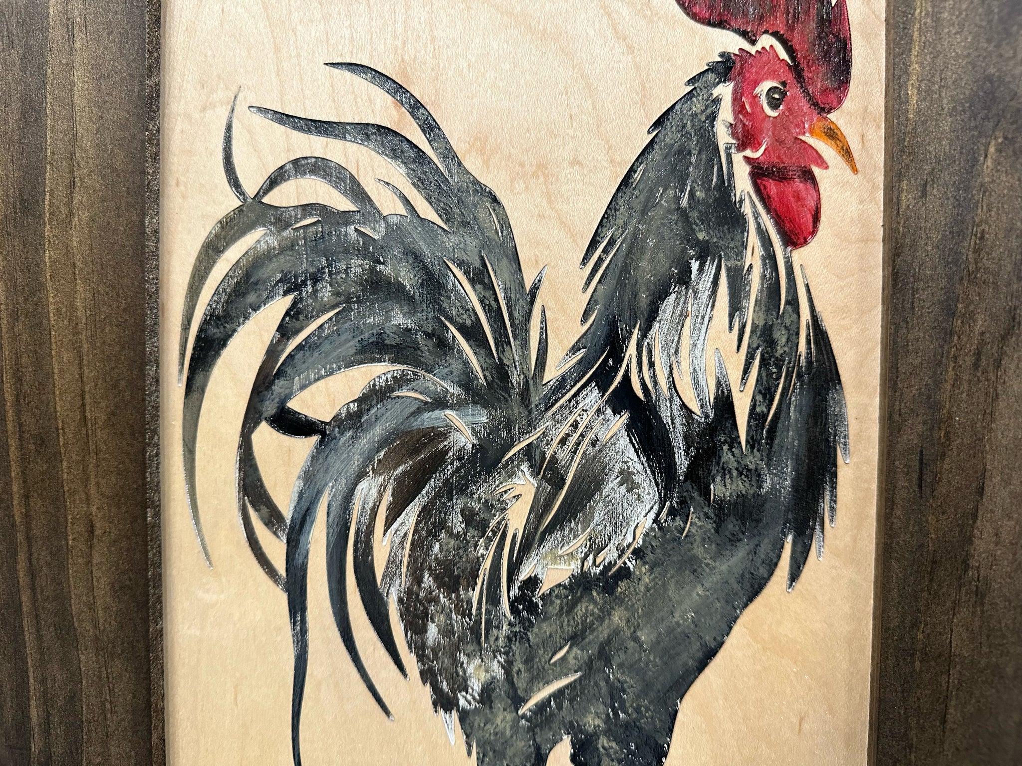 Farmhouse Rooster Art Hidden Gun Cabinet | Wall Décor Safe close view