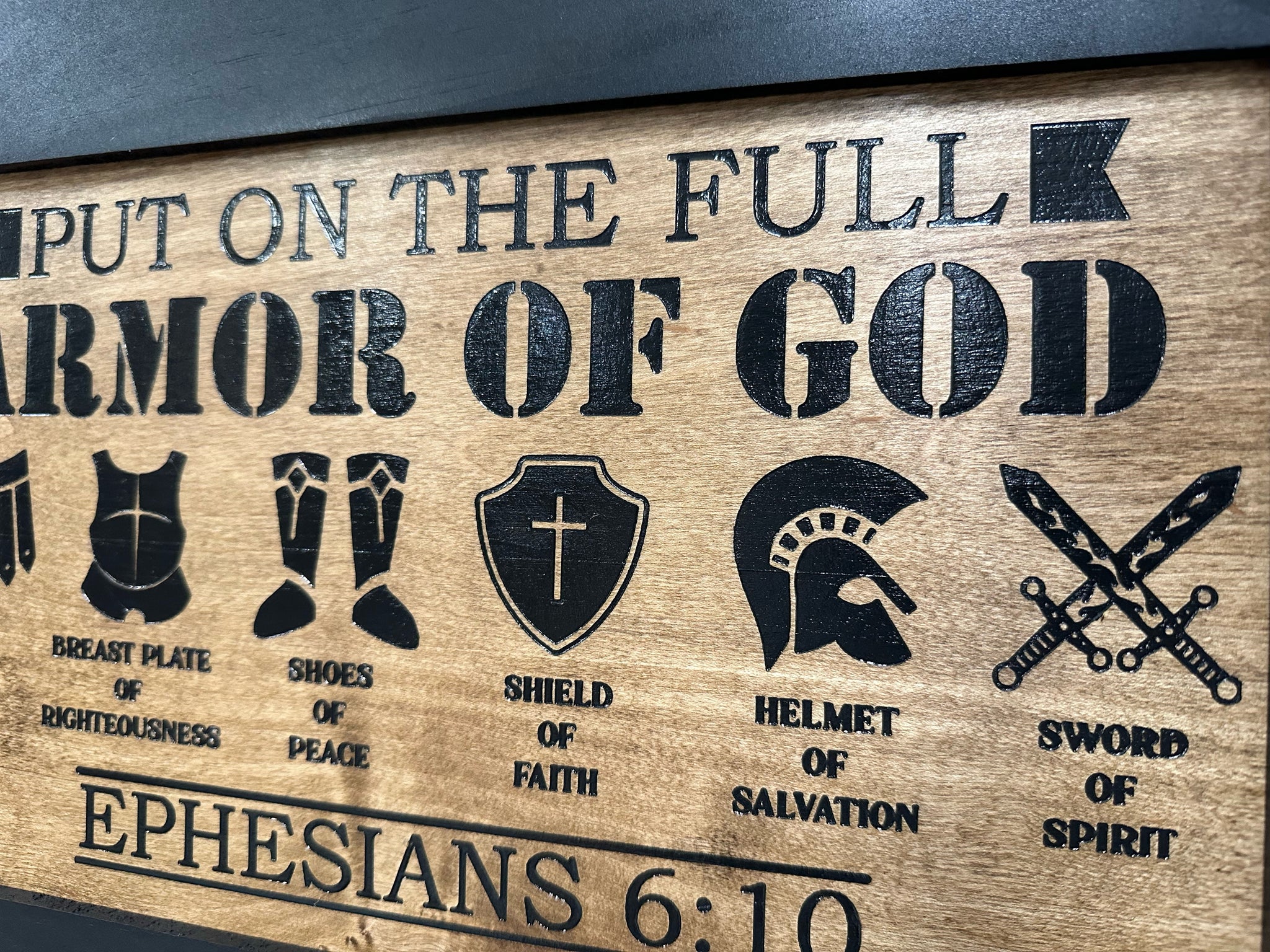 Full Armor of God Ephesians 6:10 Hidden Gun Storage Cabinet close look