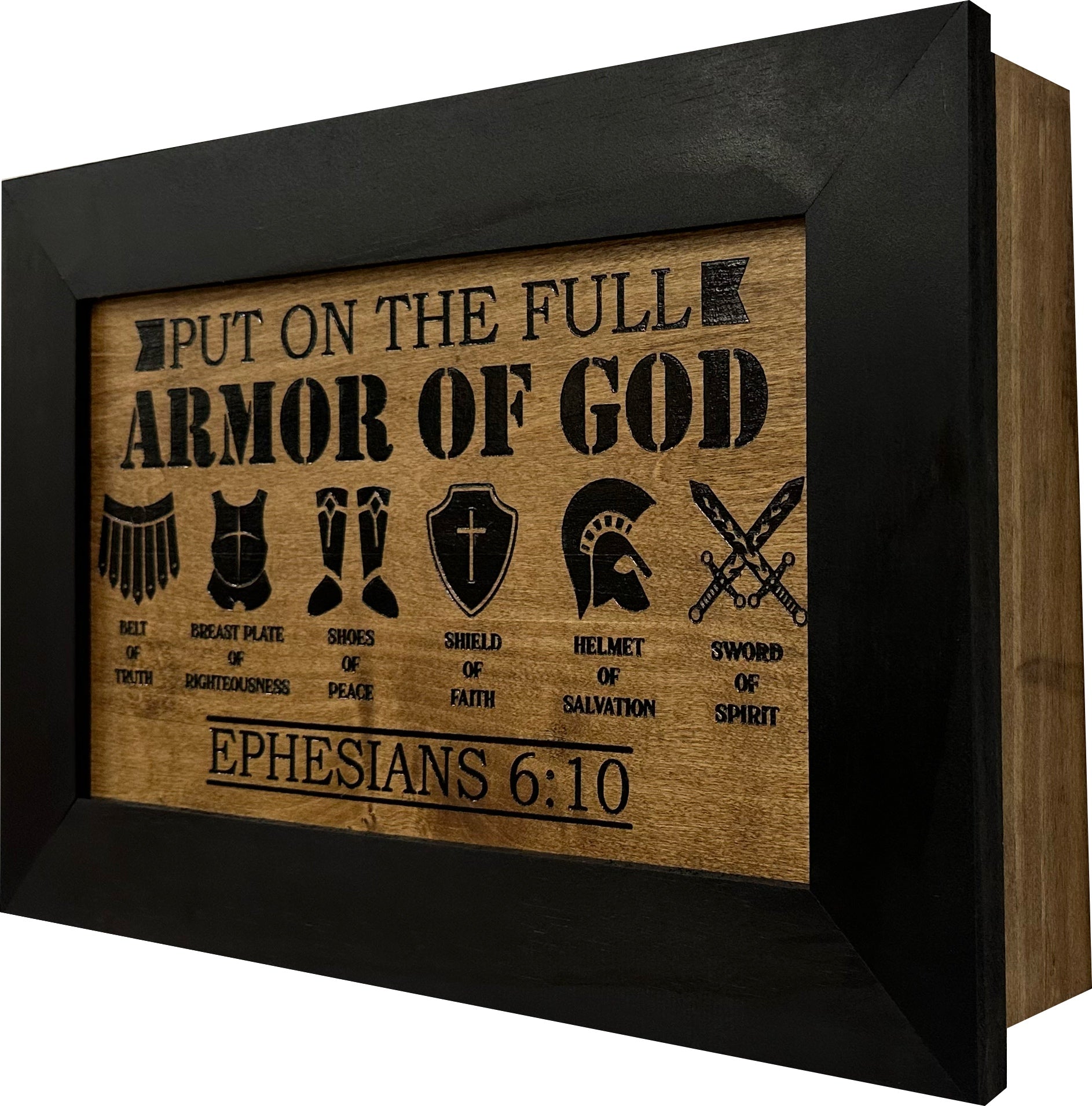 Full Armor of God Ephesians 6:10 Hidden Gun Storage Cabinet side view