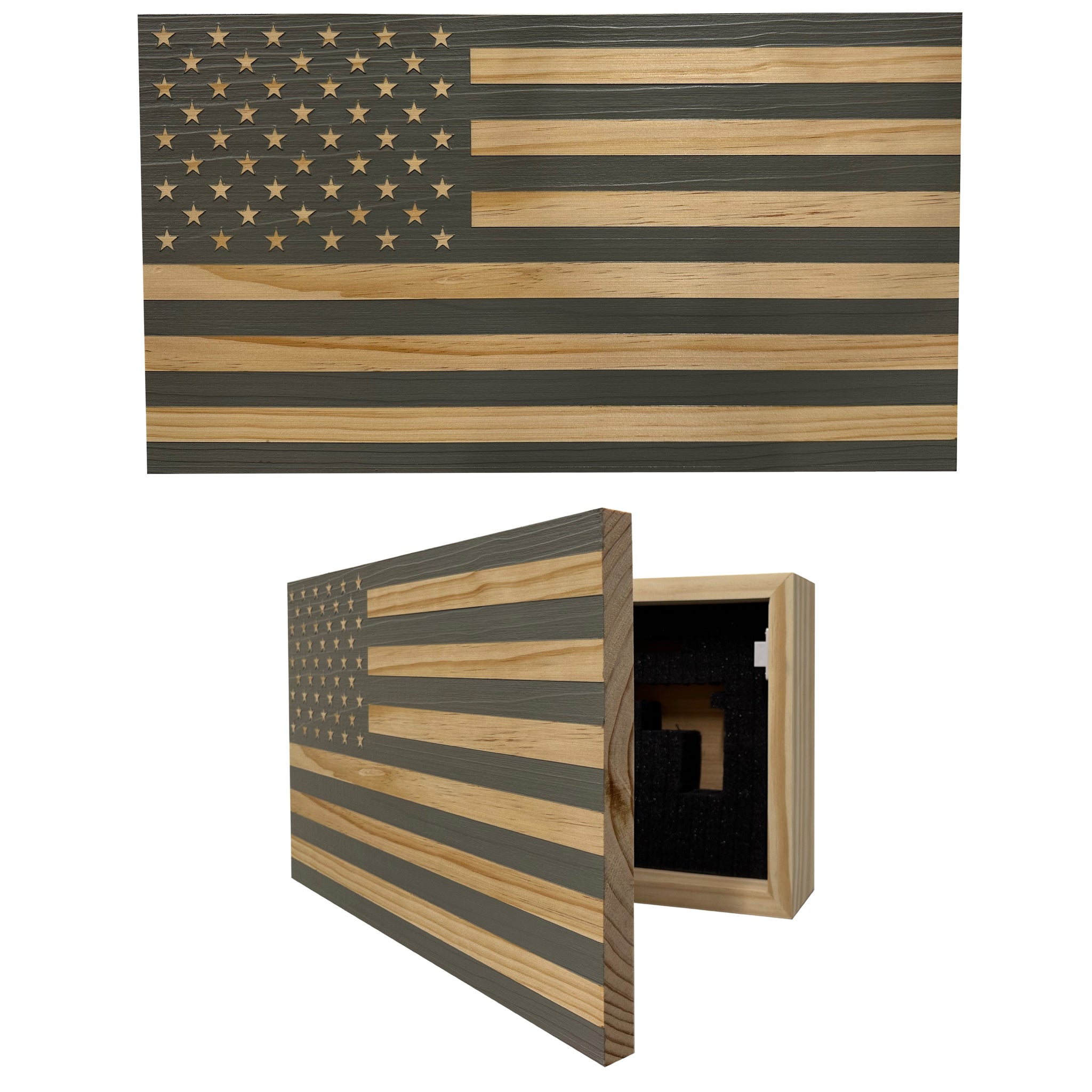 Gray American Flag Decorative Wall-Mounted Gun Cabinet 