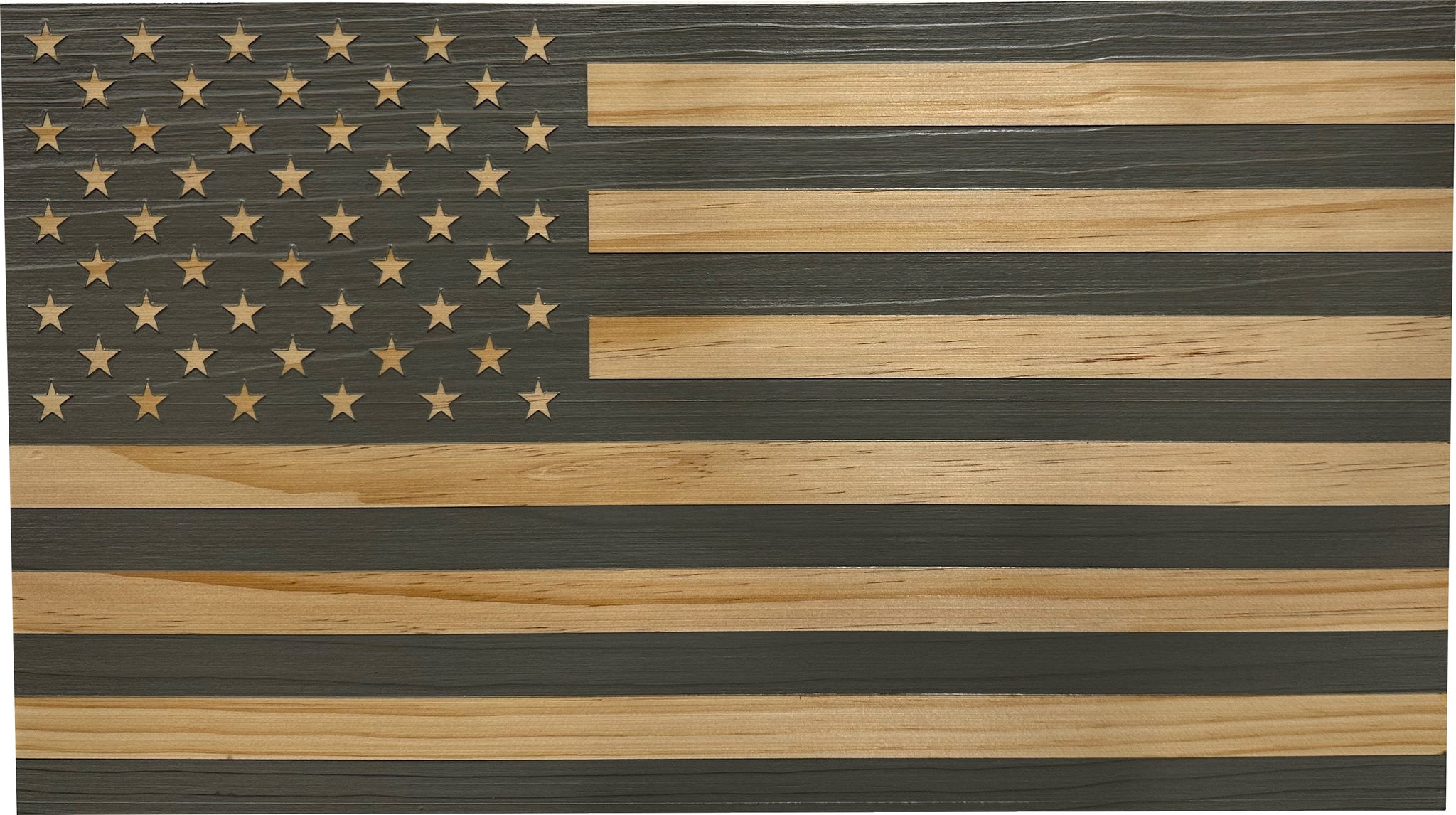 Gray American Flag Decorative Wall-Mounted Gun Cabinet Close View