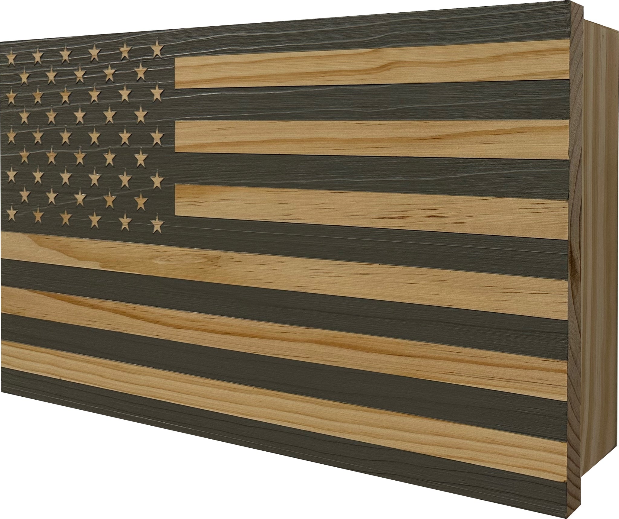 Gray American Flag Decorative Wall-Mounted Gun Cabinet side view
