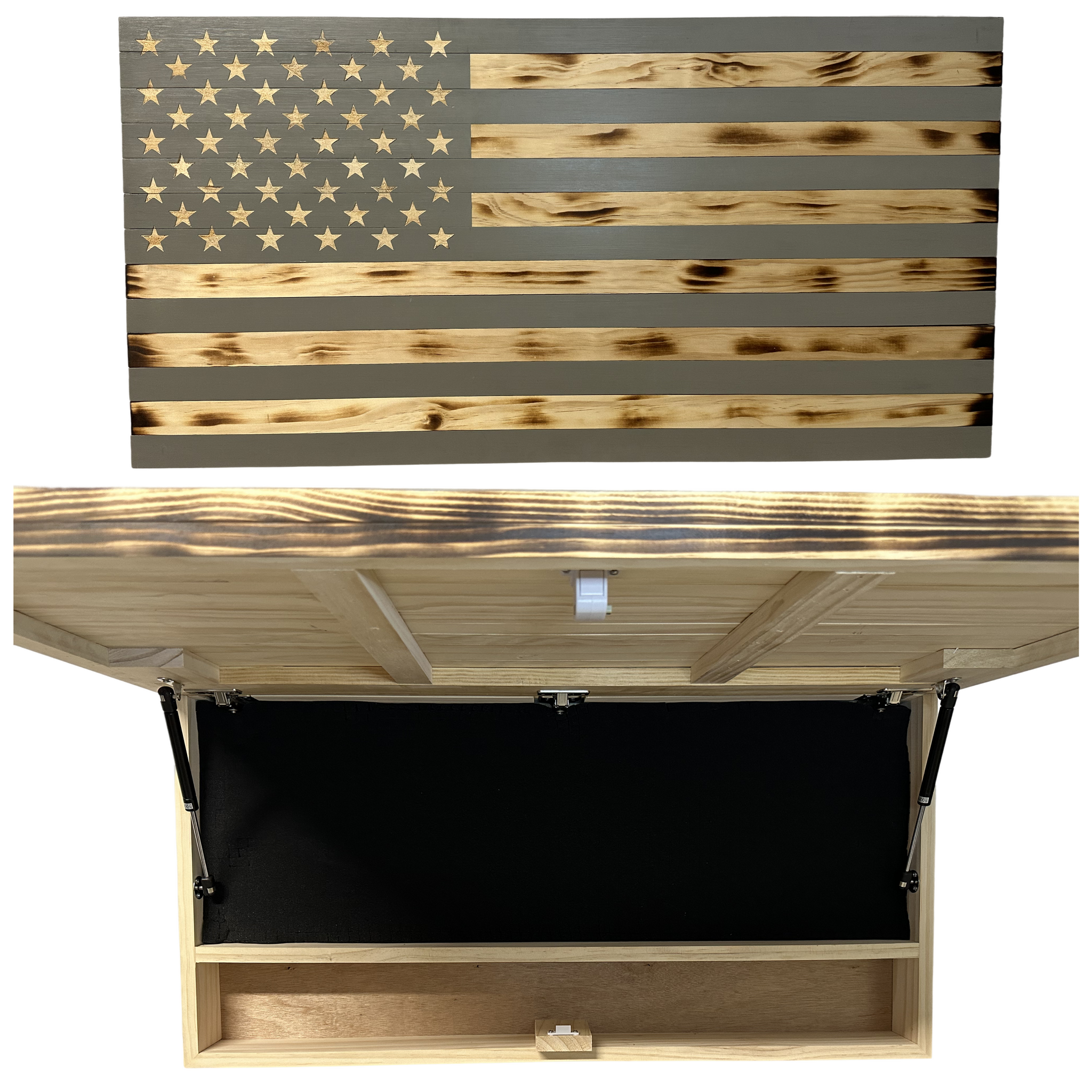 Gray Classic Burnt Wood American Flag Gun Storage Cabinet 