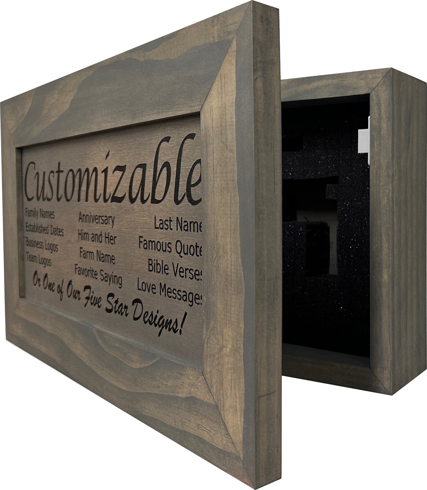Gray Customizable Hidden Gun Safe Wall Decoration partial open