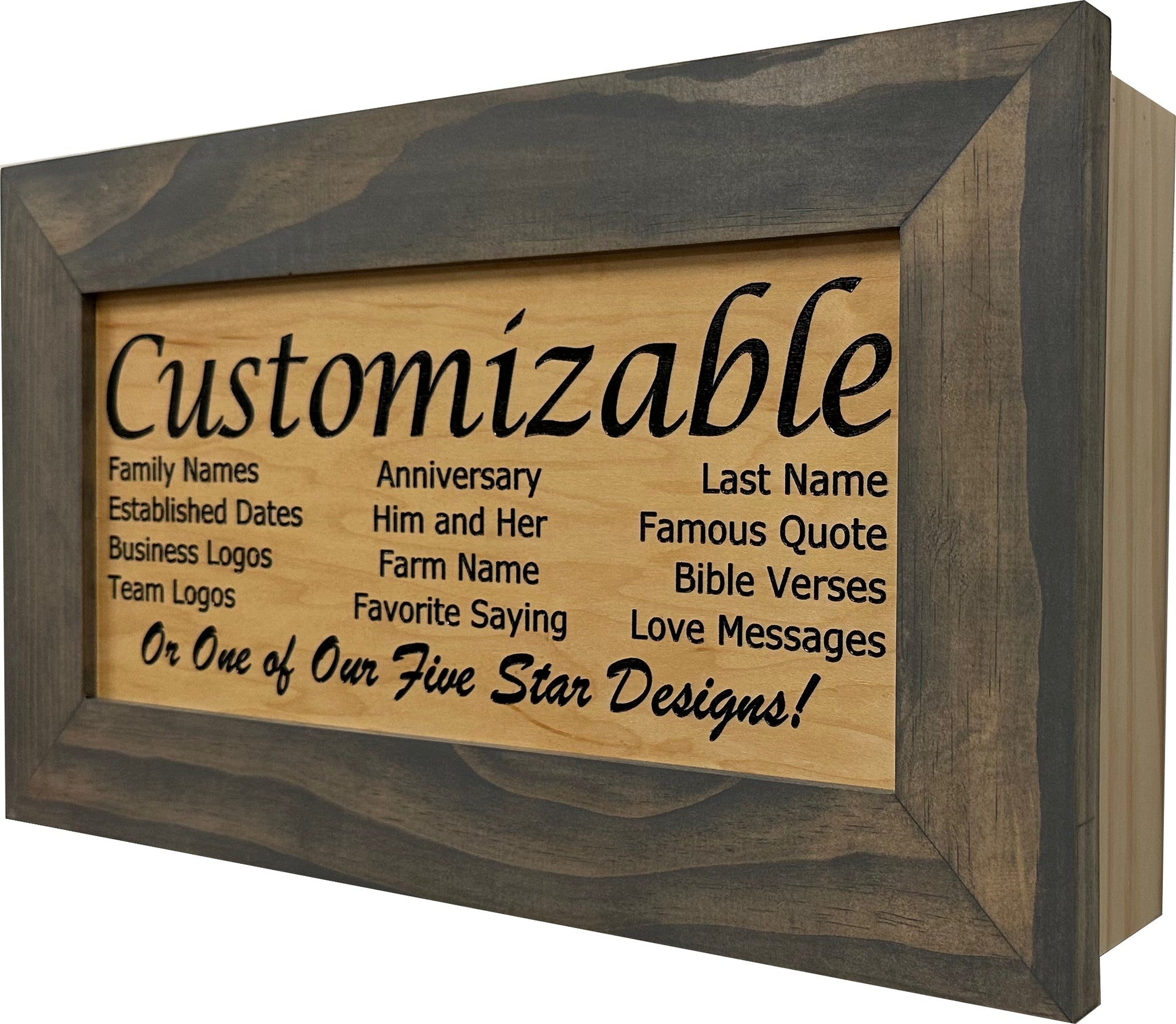 Gray & Natural Personalized Concealed Gun Cabinet Side view
