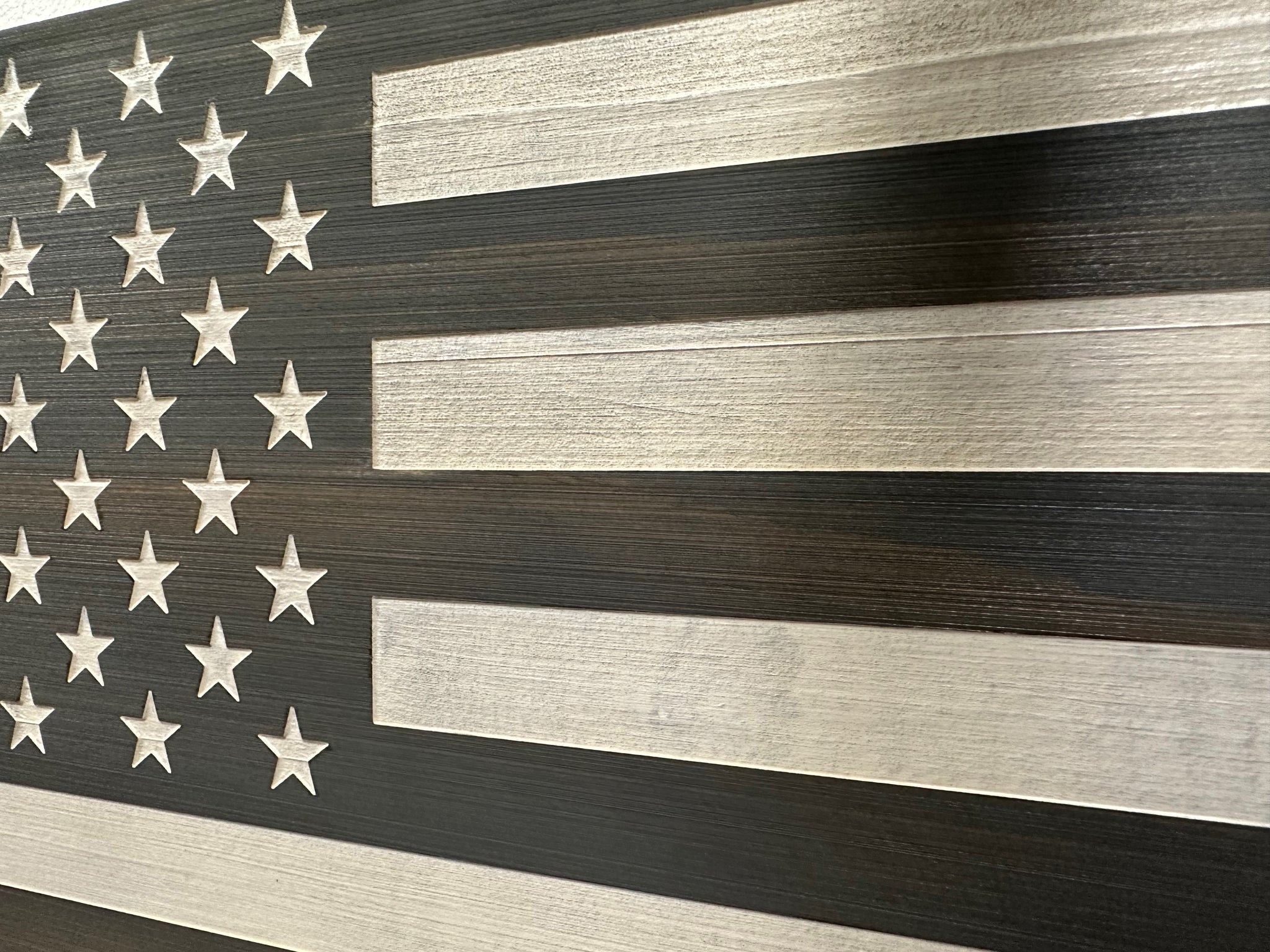 Gray & White American Flag Decorative Wall-Mounted Gun Cabinet close view