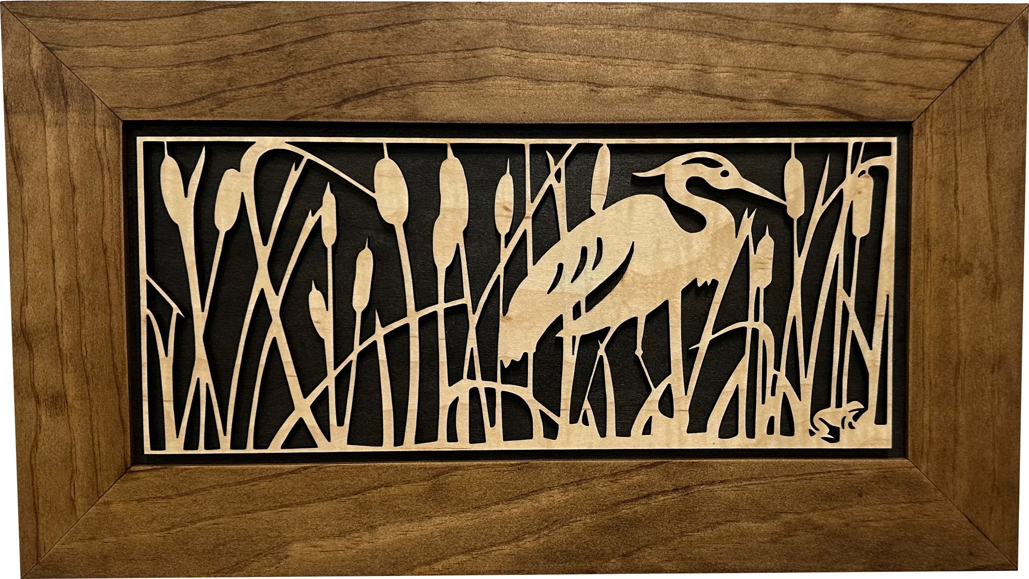 Heron Cattails Wall Hidden Gun Safe | Concealed Storage full view