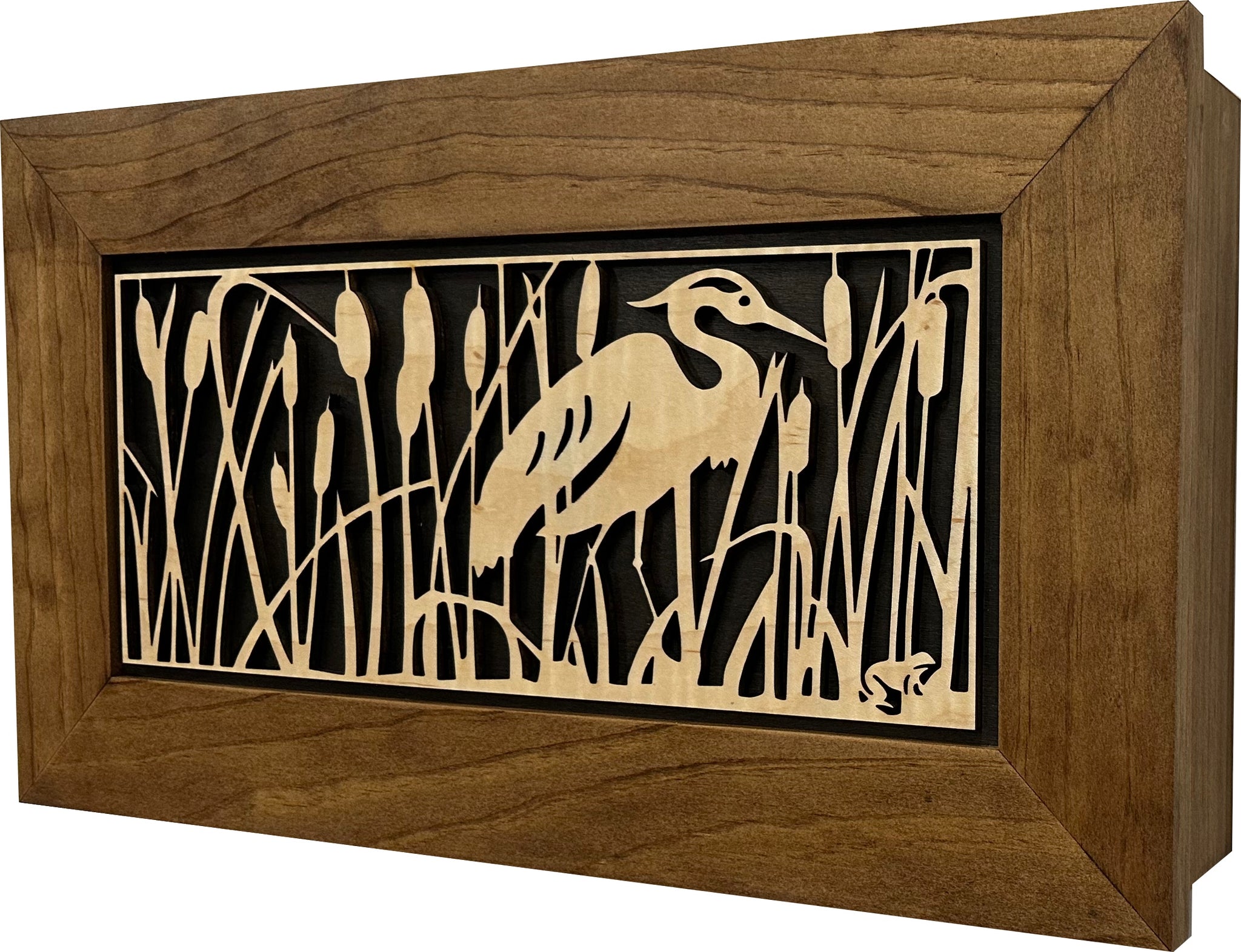 Heron Cattails Wall Hidden Gun Safe | Concealed Storage side look