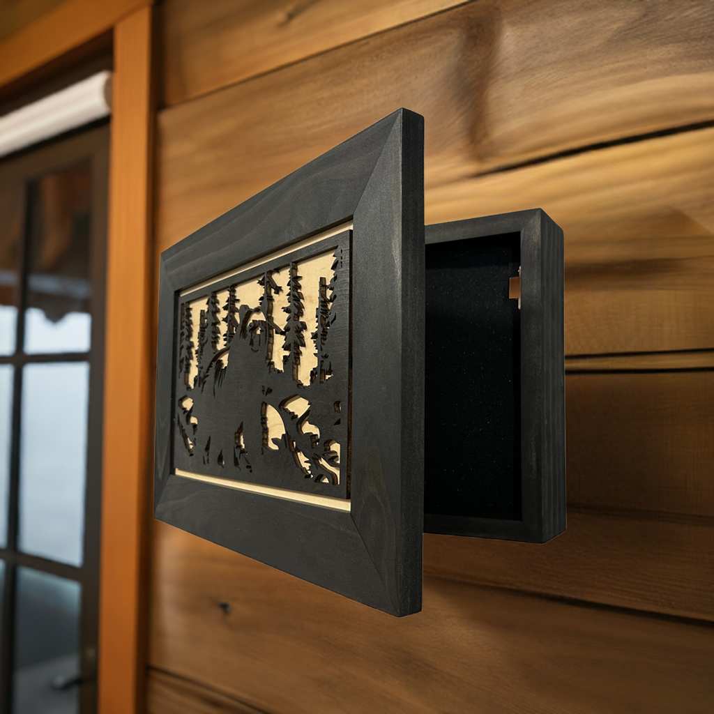 Hidden Black Bear Wall-Mounted Hidden Gun Cabinet side view