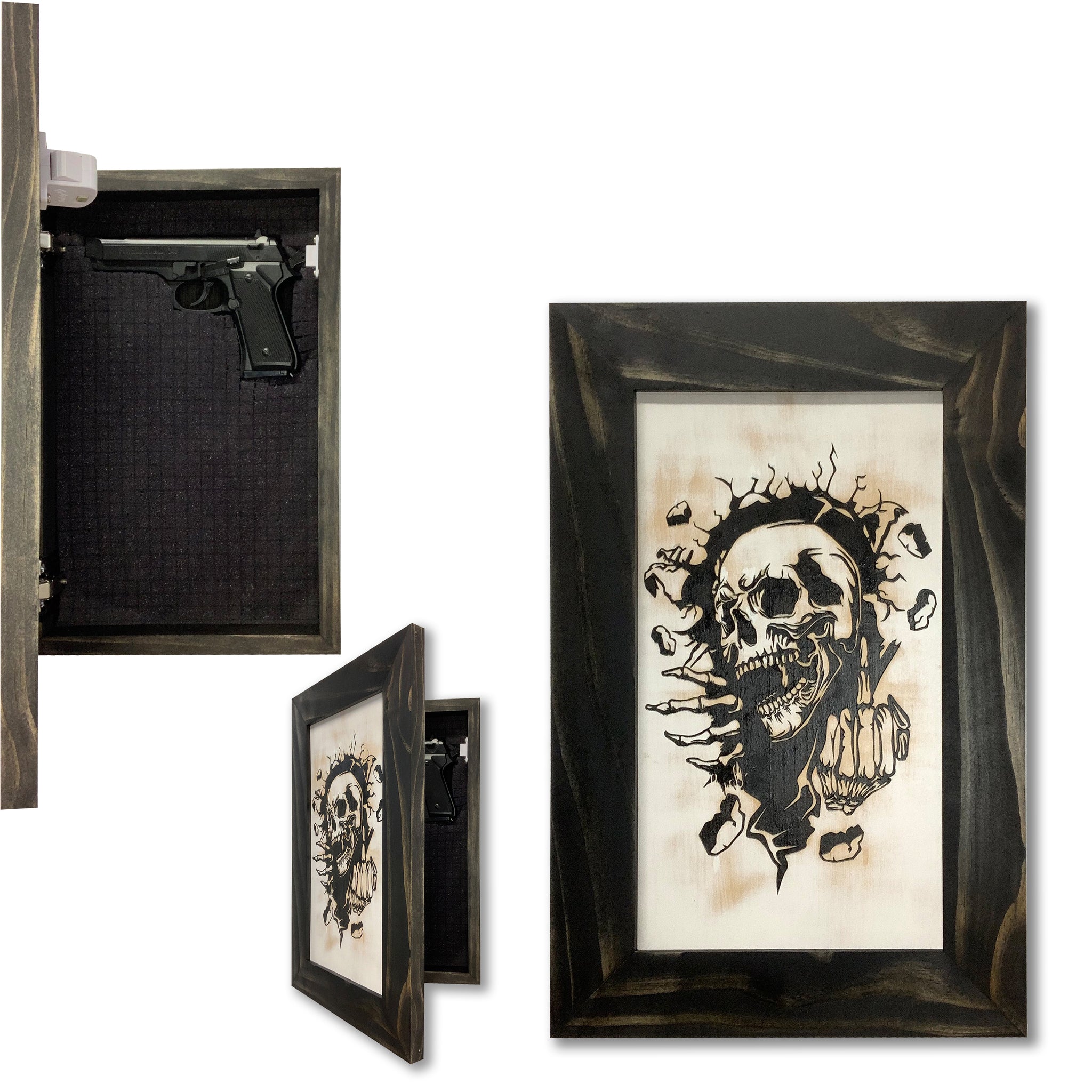 Hidden Gun Cabinet Skull Middle Finger Decor