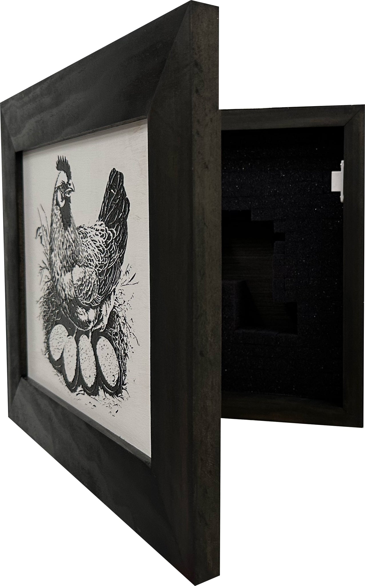 Hidden Gun Safe Recessed In Wall Farmhouse Chicken And Eggs partial open