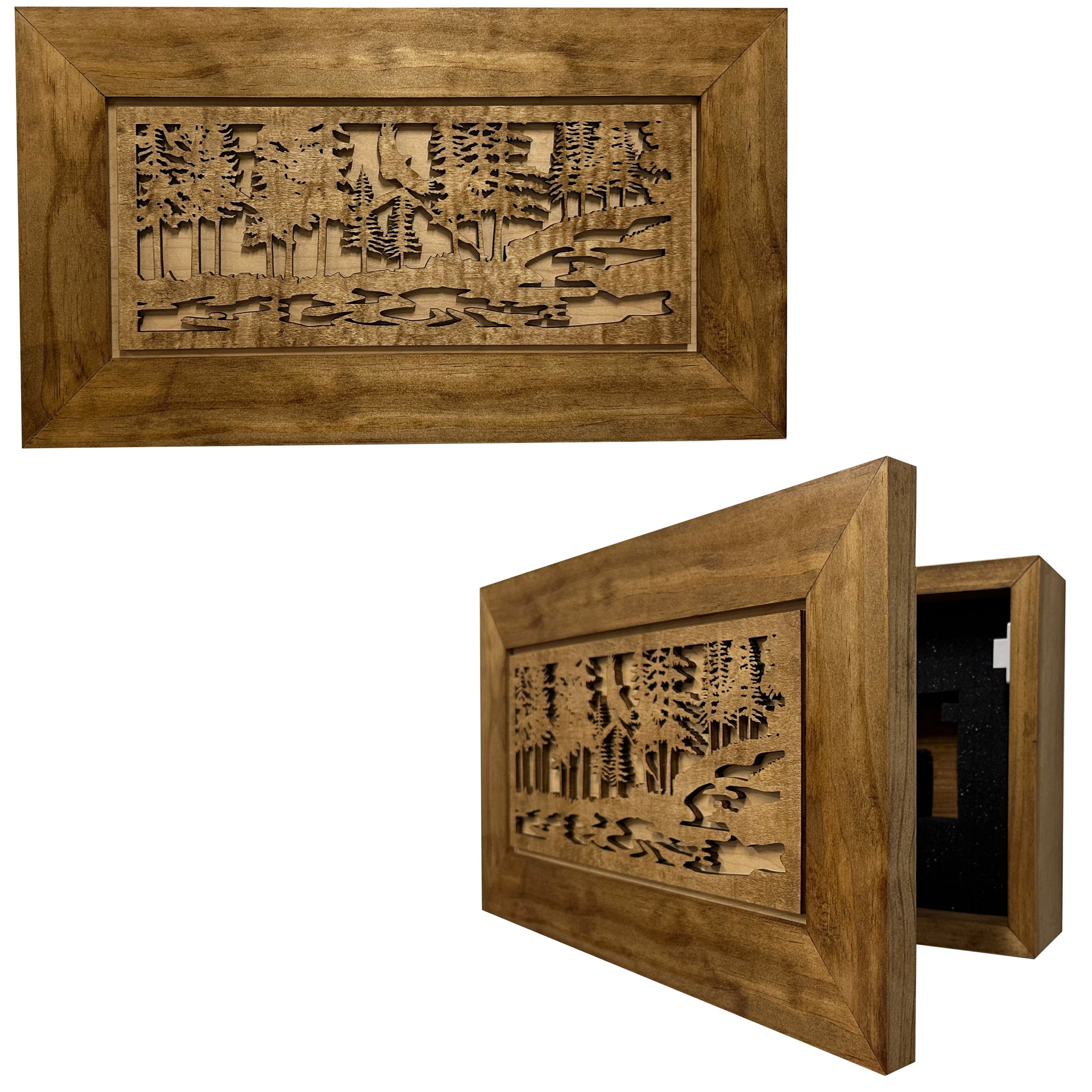 Home Defense Cabinet | Eagle & Stream Concealment Wall Art