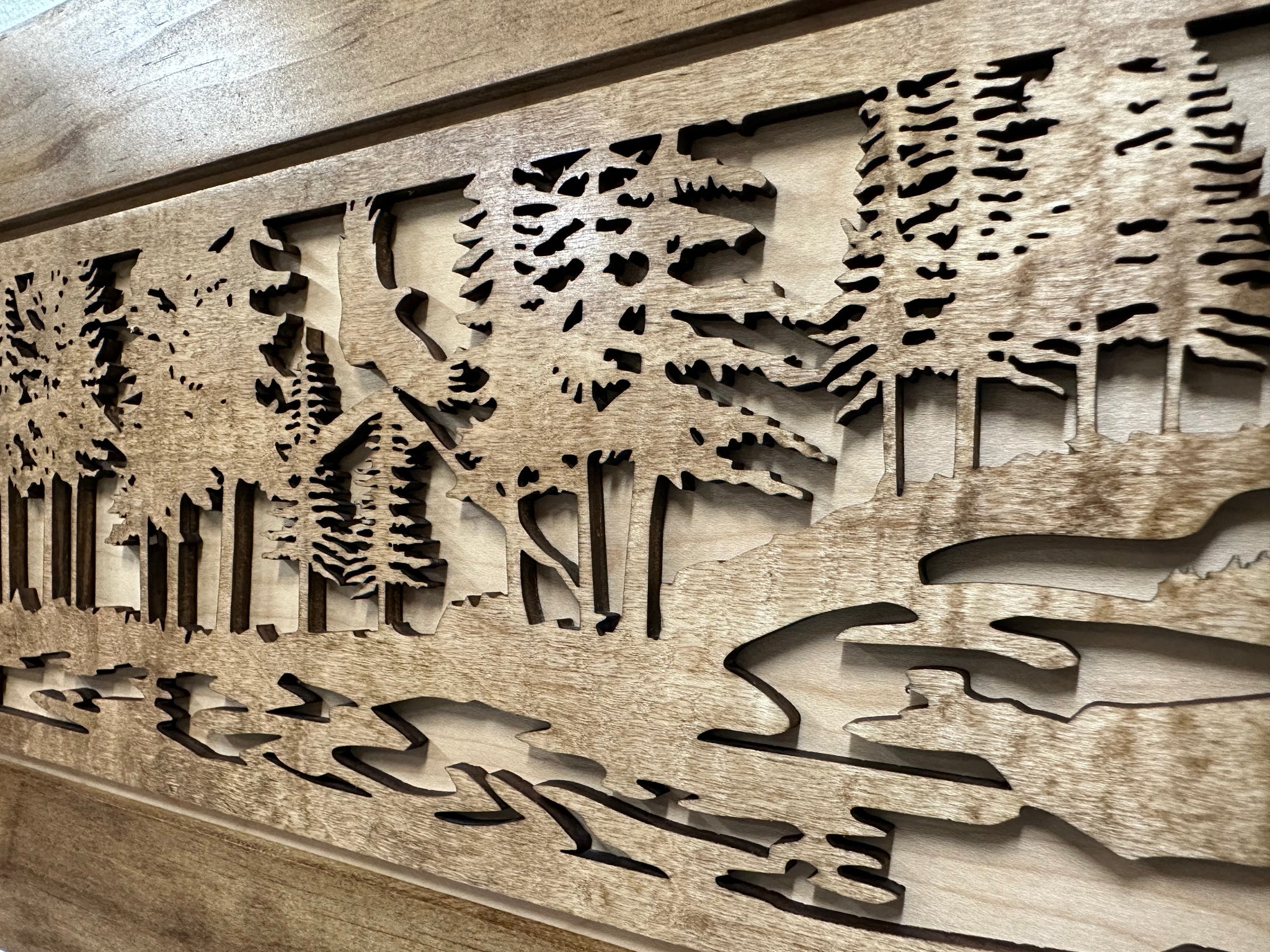 Home Defense Cabinet | Eagle & Stream Concealment Wall Art full close view