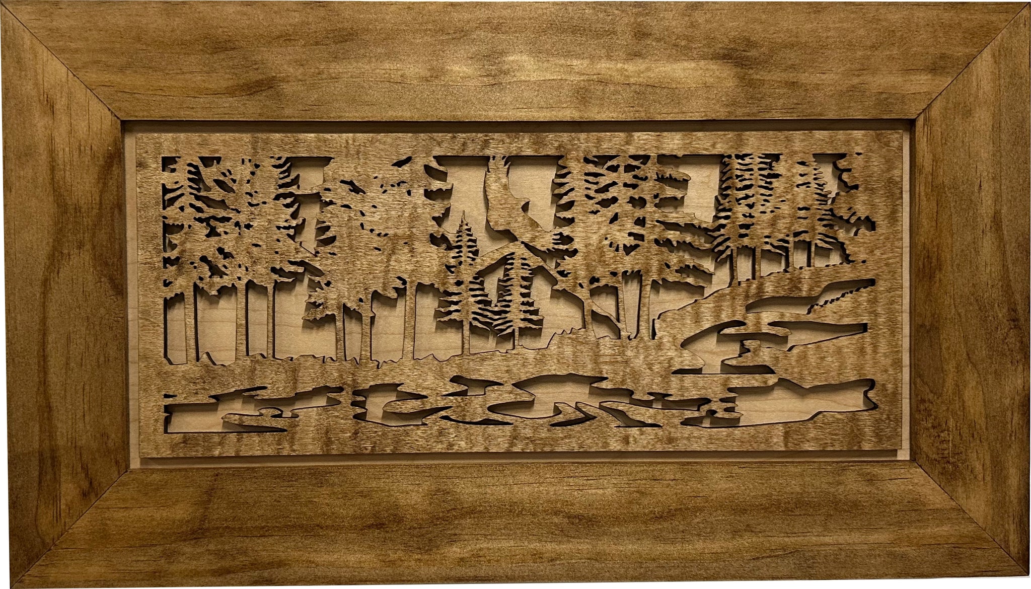 Home Defense Cabinet | Eagle & Stream Concealment Wall Art full view