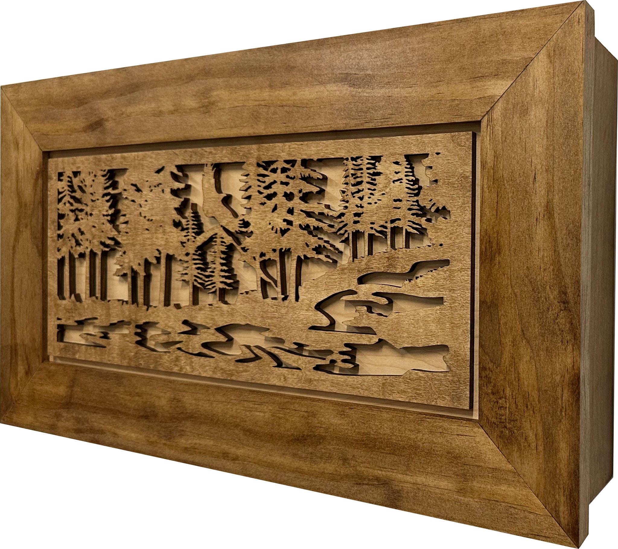 Home Defense Cabinet | Eagle & Stream Concealment Wall Art side view