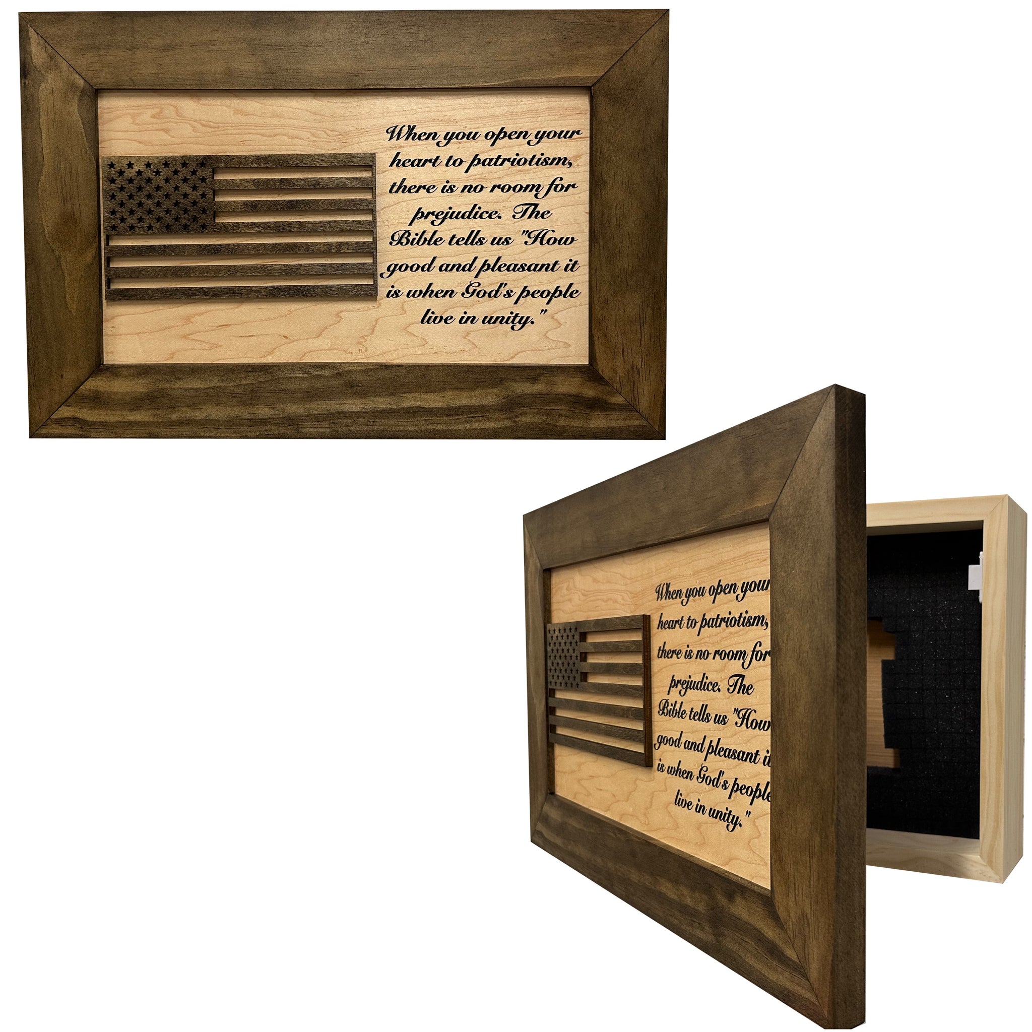 Jacobean & Natural American Flag Wall-Mounted Gun Cabinet