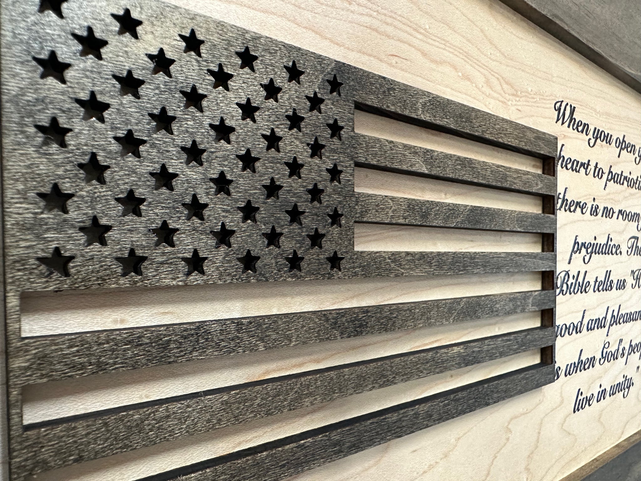 Jacobean & Natural American Flag Wall-Mounted Gun Cabinet close look view