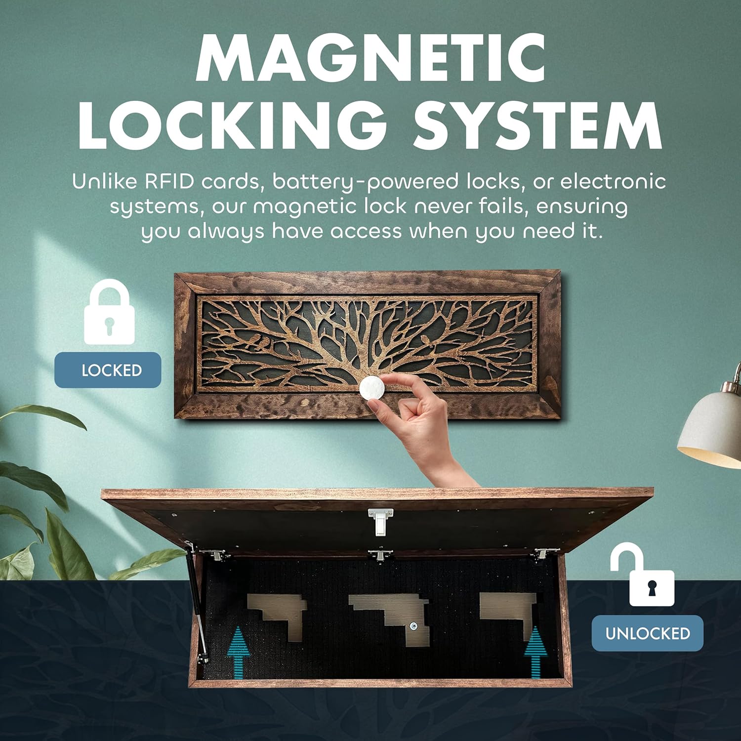 Large Birds in a Tree Gun Concealment Furniture with magnetic locking system