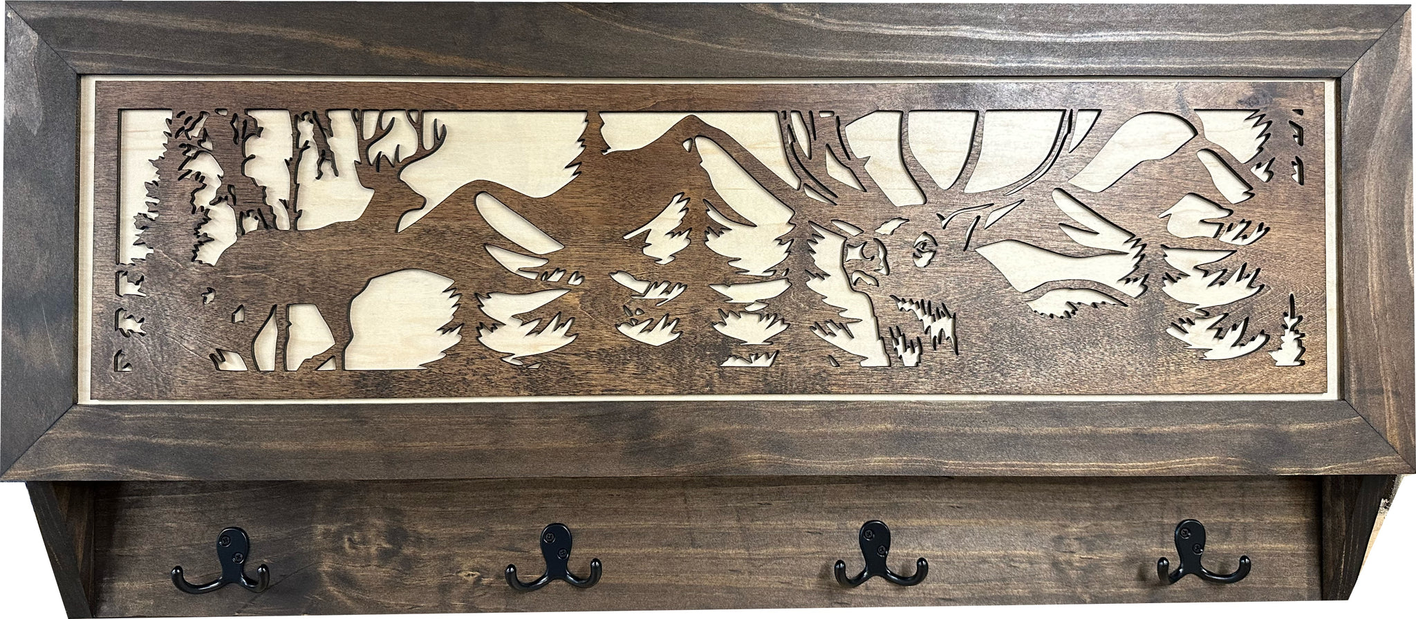 Large Deer Hunter Hidden Gun Storage Shelf with hooks