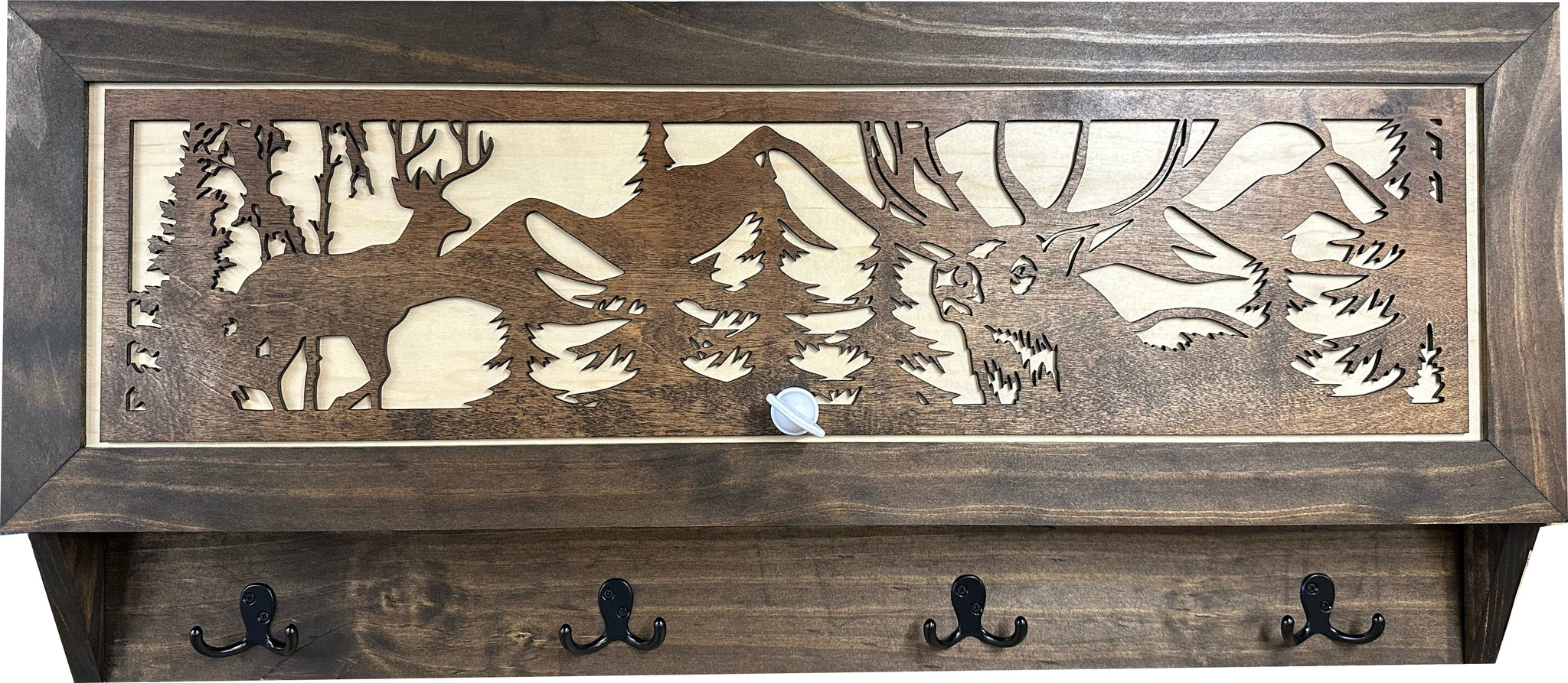 Large Deer Hunter Hidden Gun Storage Shelf with hooks and key