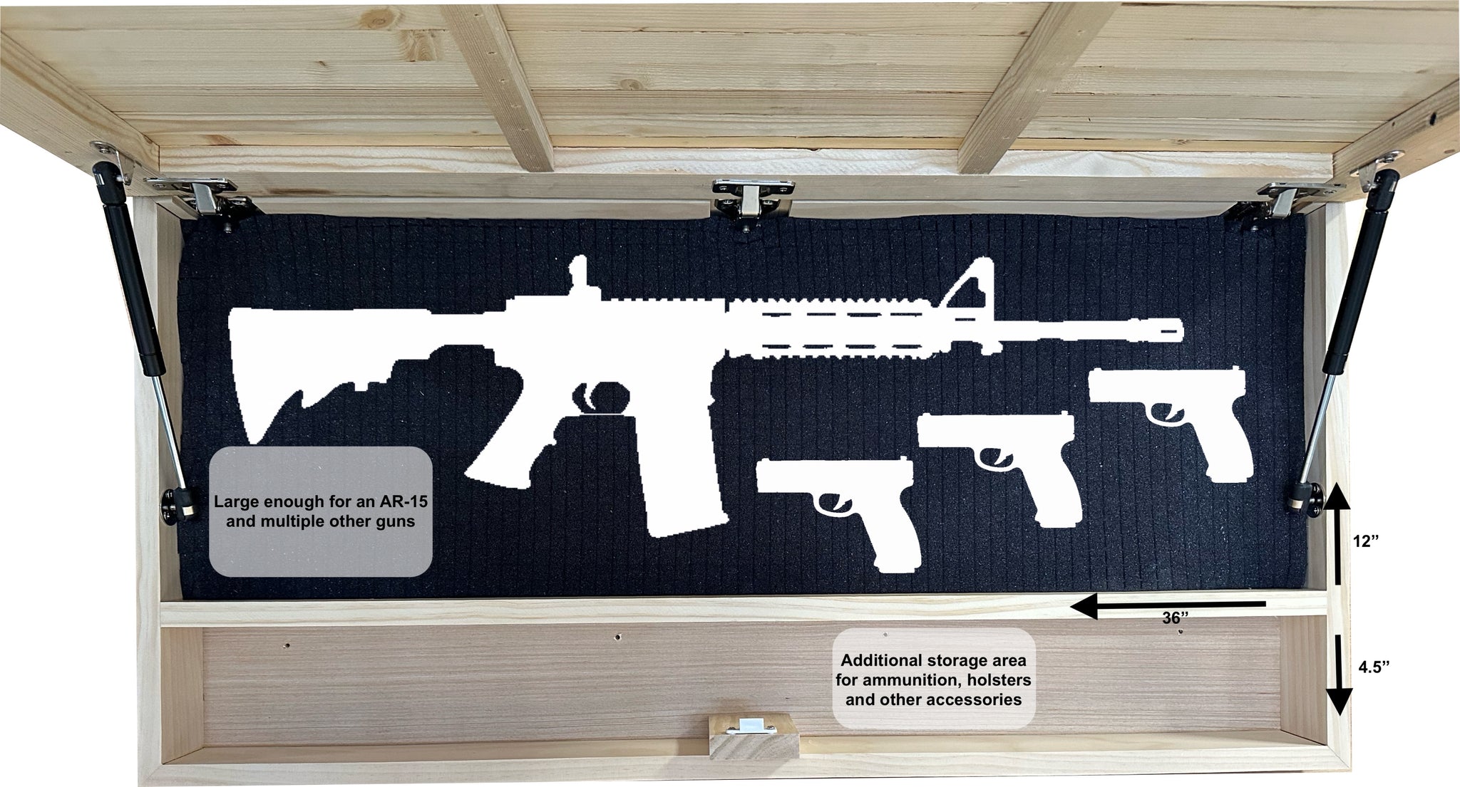 Large Deer Scene Hidden Gun Storage Cabinet with open detailed illustration 
