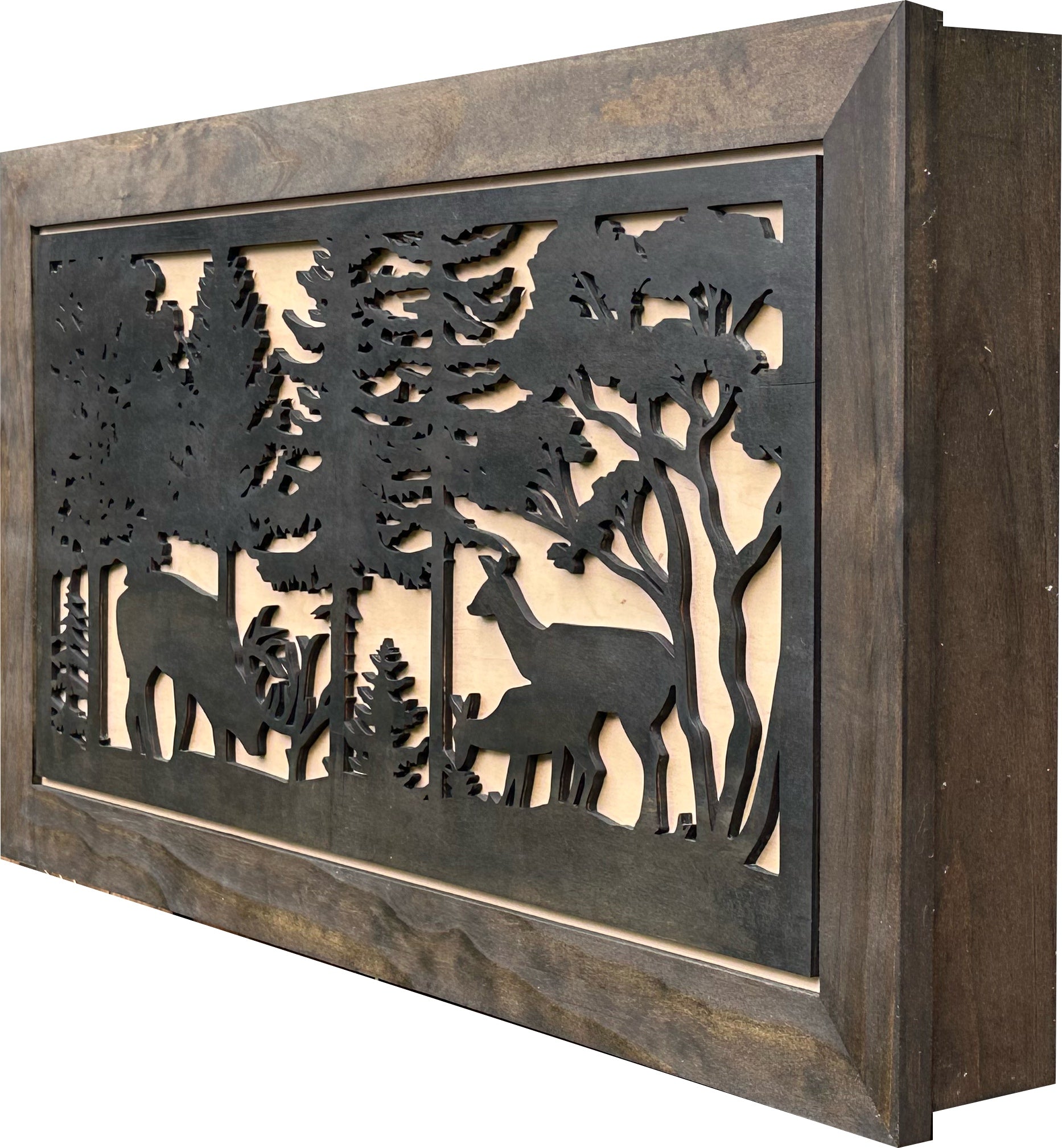 Large Deer Scene Hidden Gun Storage Cabinet with side look