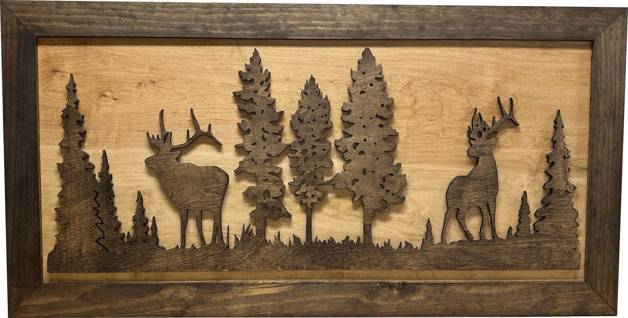 Large Hidden Gun Storage Deer and Moose In The Woods Scene close view