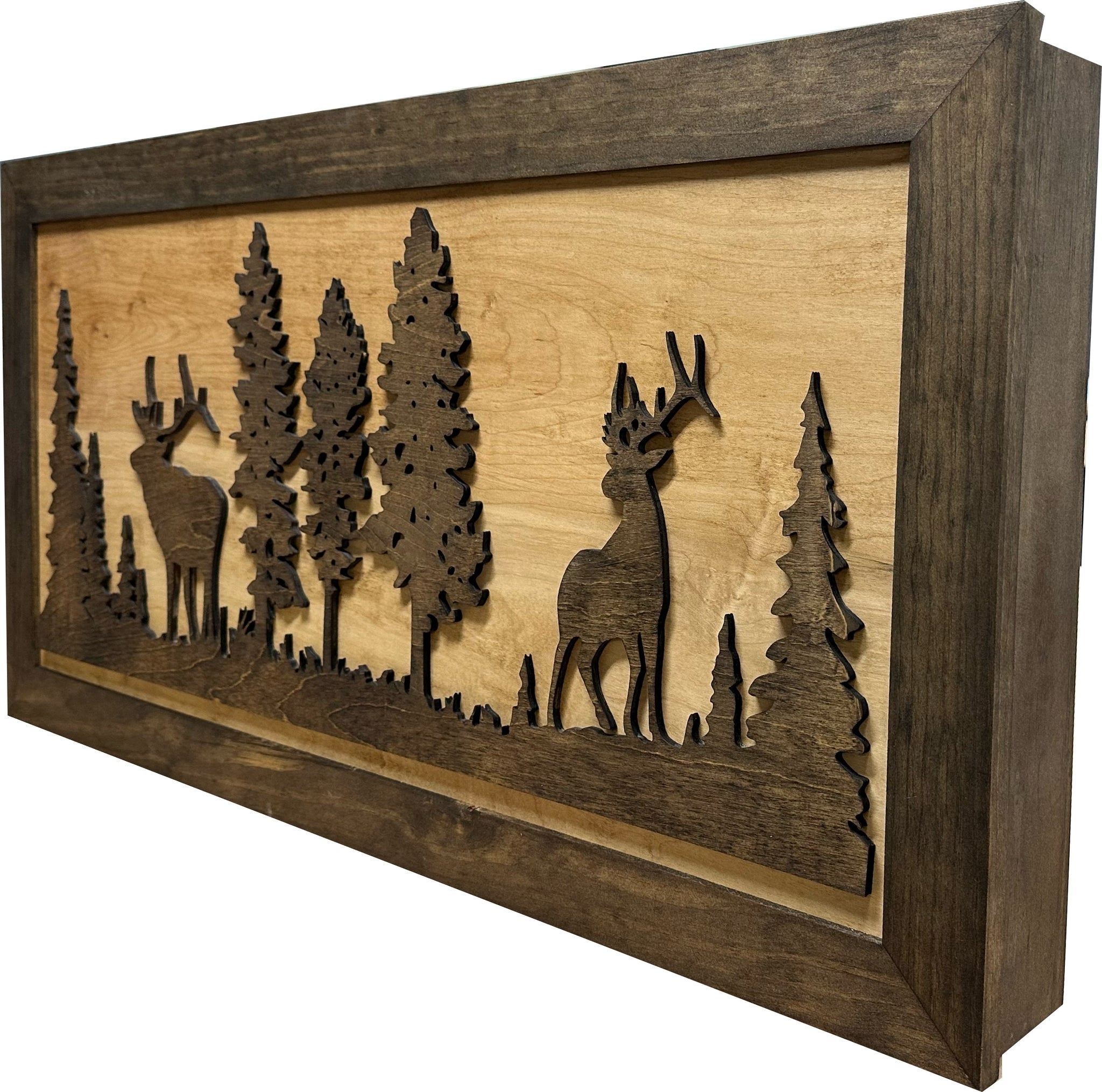 Large Hidden Gun Storage Deer and Moose In The Woods Scene with side look