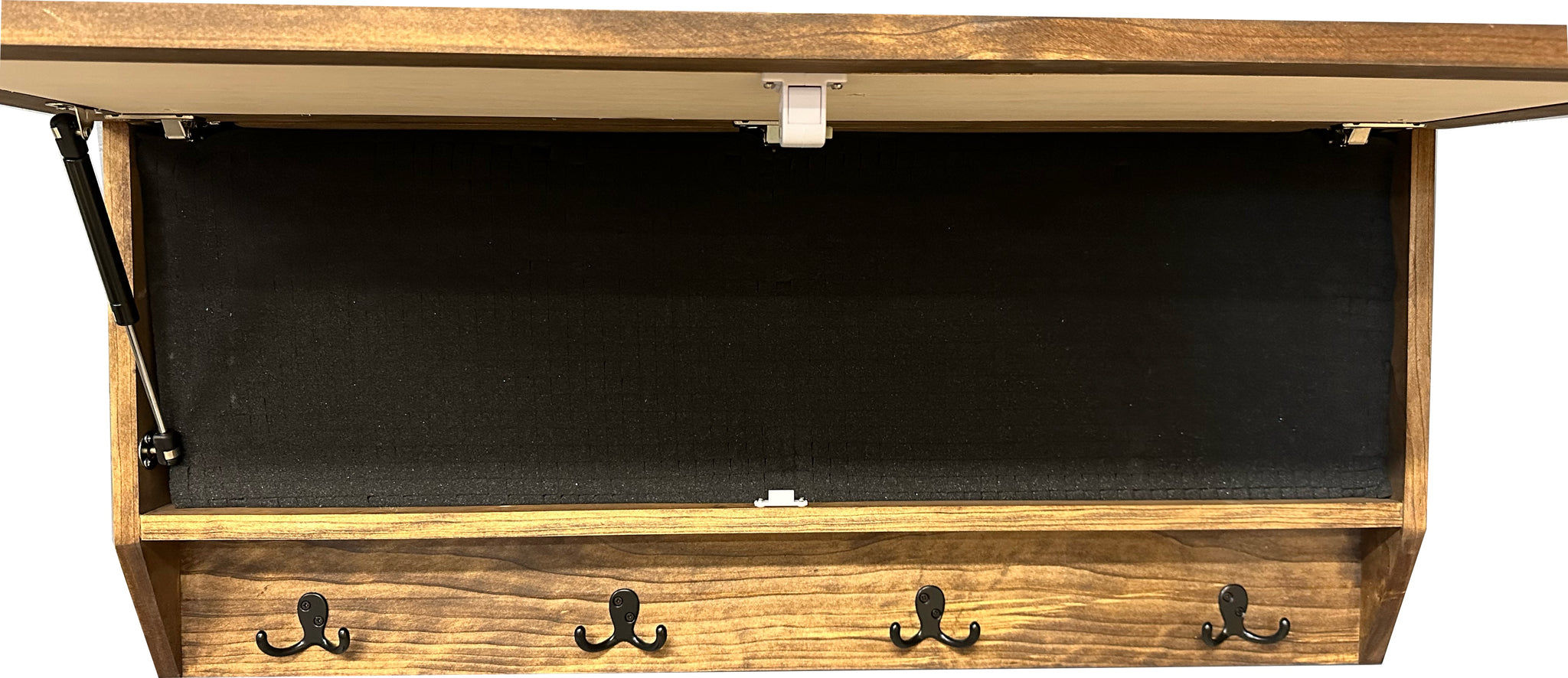 Moose Hunting Large Hidden Gun Storage Coat Rack with Hooks and inside view
