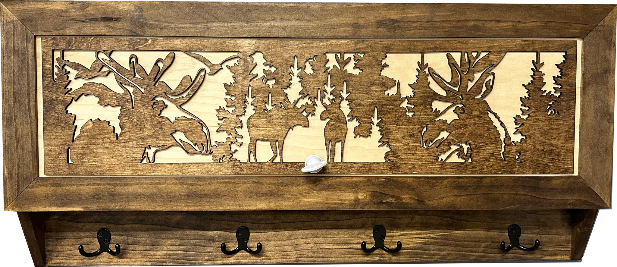 Moose Hunting Large Hidden Gun Storage Coat Rack with Hooks and key