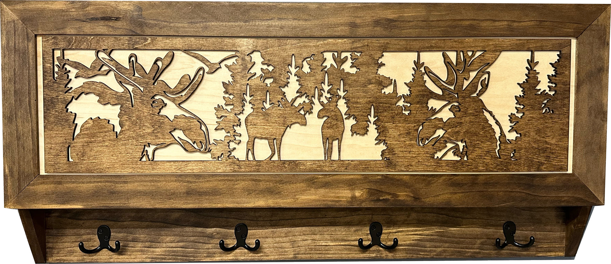 Moose Hunting Large Hidden Gun Storage Coat Rack with Hooks close view
