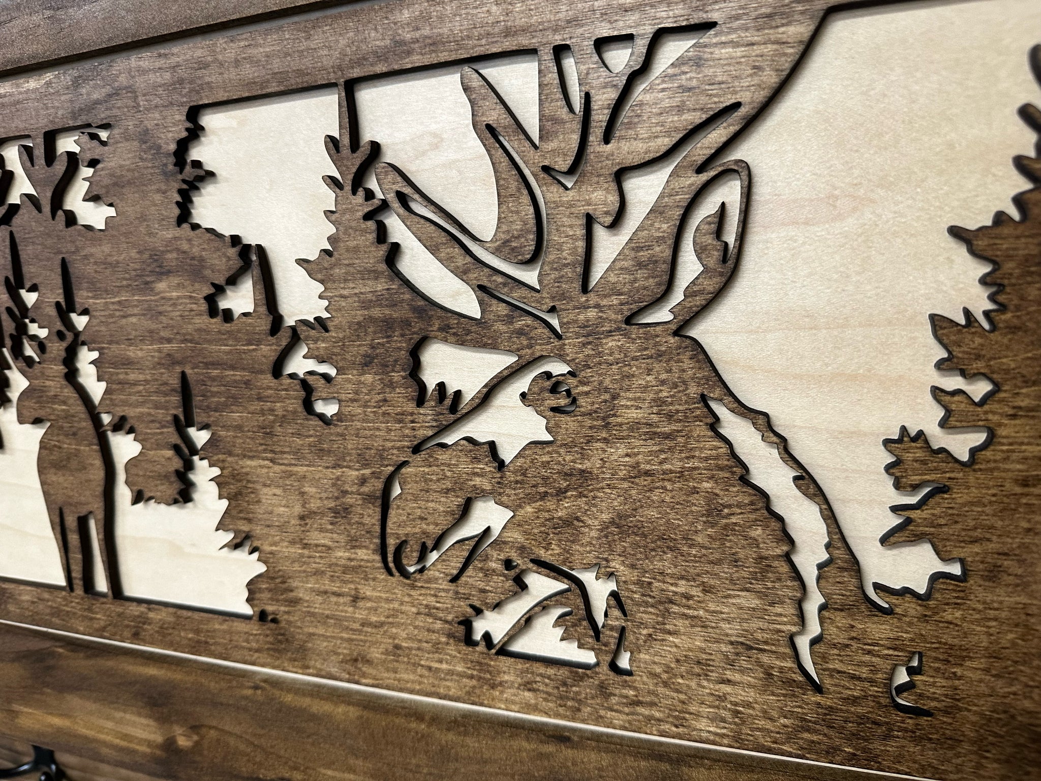 Moose Hunting Large Hidden Gun Storage Coat Rack with close look