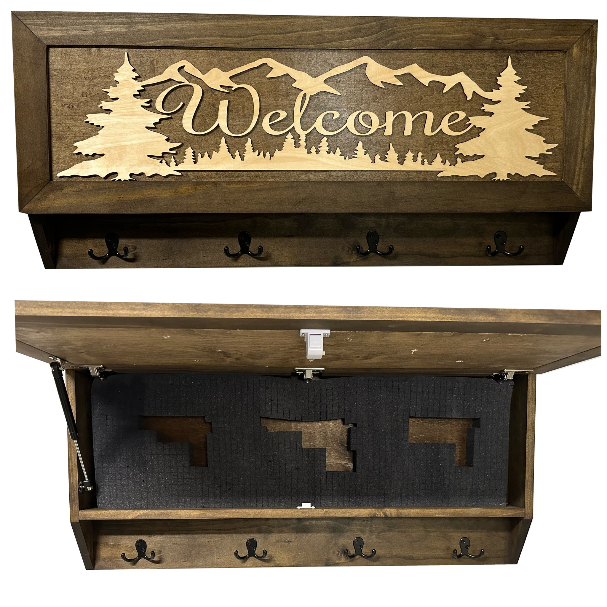 Mountain Scene Welcome Concealment Wooden Gun Cabinet 