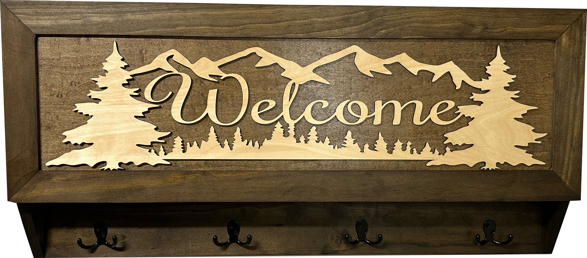 Mountain Scene Welcome Concealment Wooden Gun Cabinet with front view