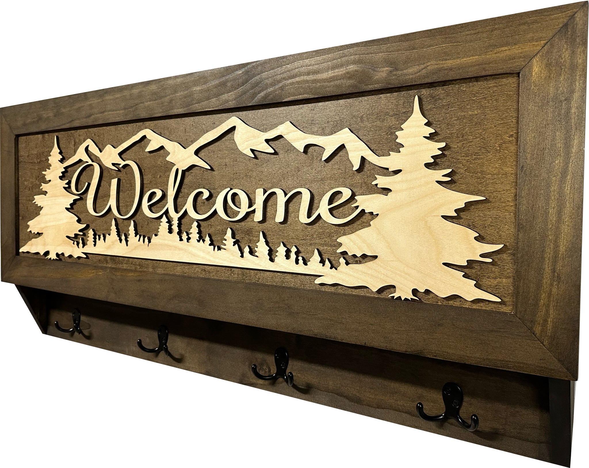 Mountain Scene Welcome Concealment Wooden Gun Cabinet with side look