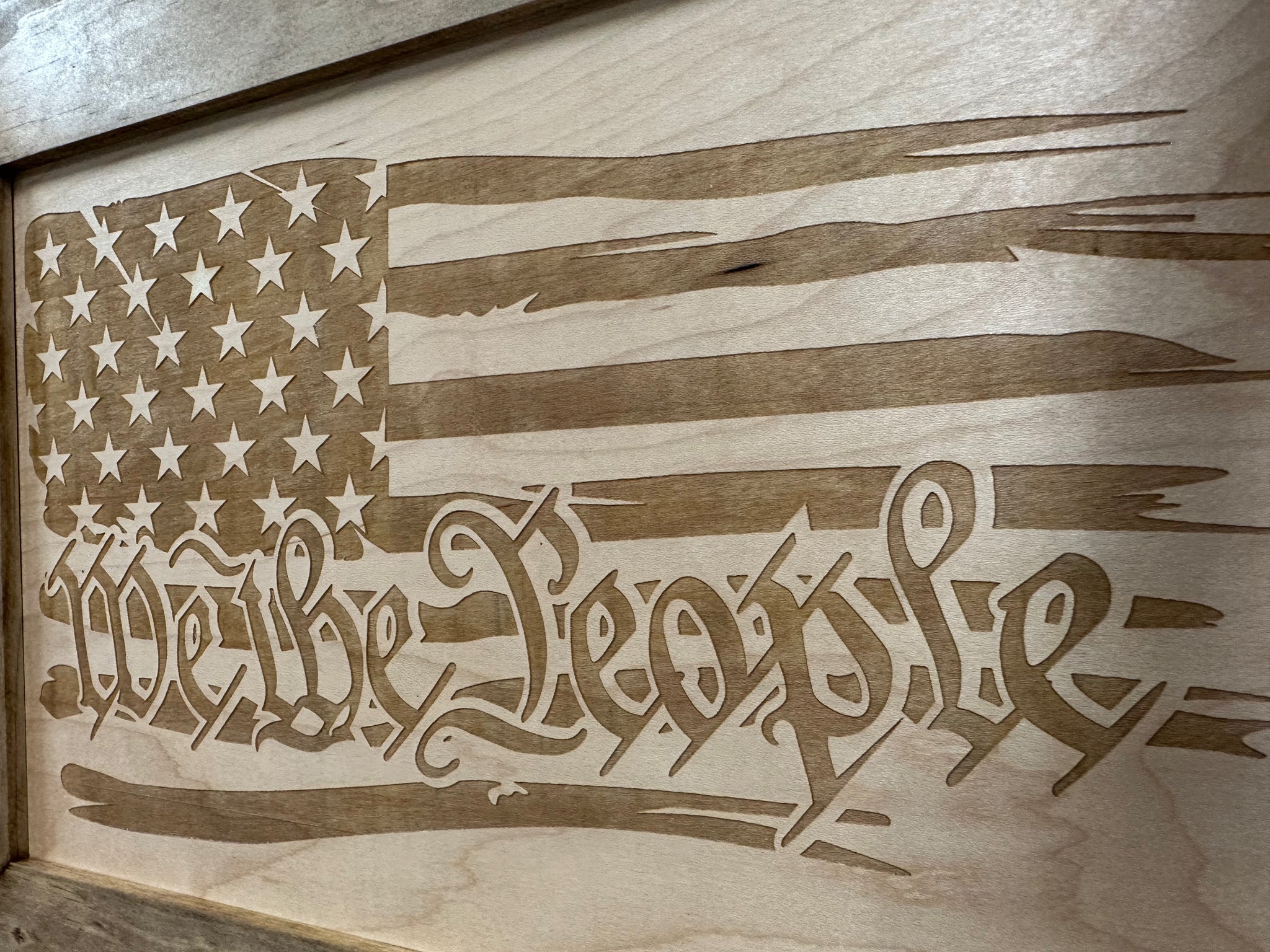 Natural American Flag We The People Decorative Hidden Gun close view