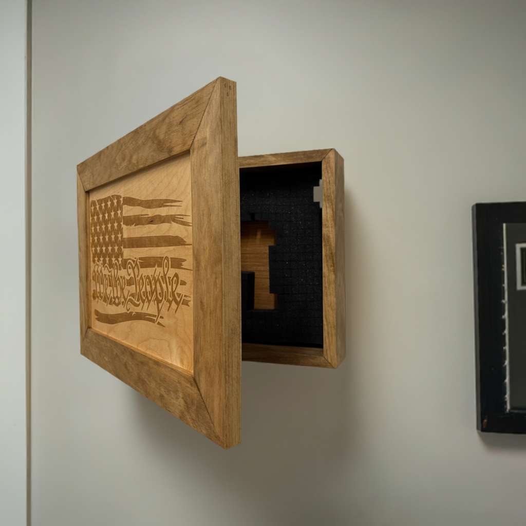 Natural American Flag We The People Decorative Hidden Gun partial open