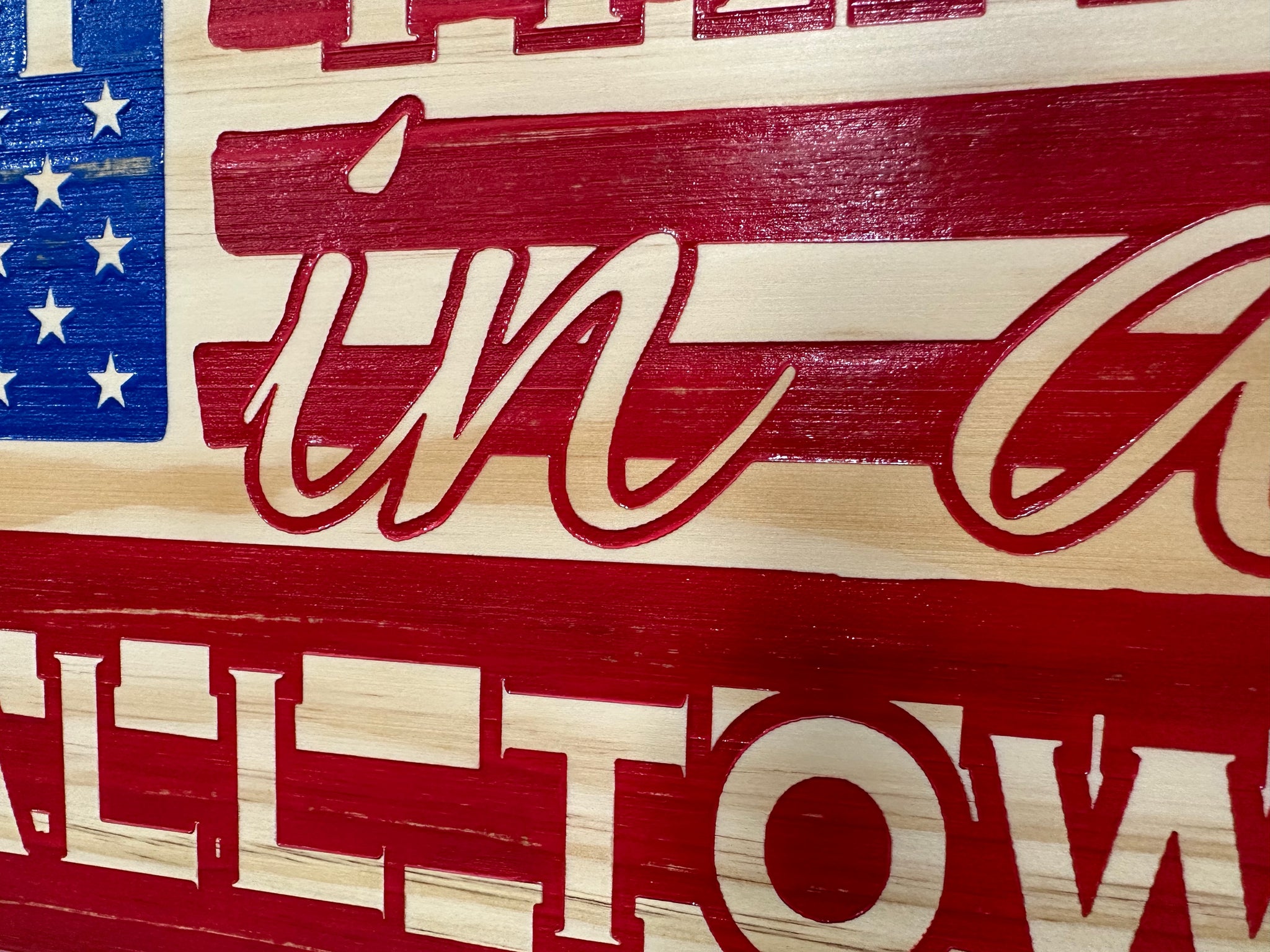 Red & Blue American Flag Try That In A Small Town Gun Cabinet front look