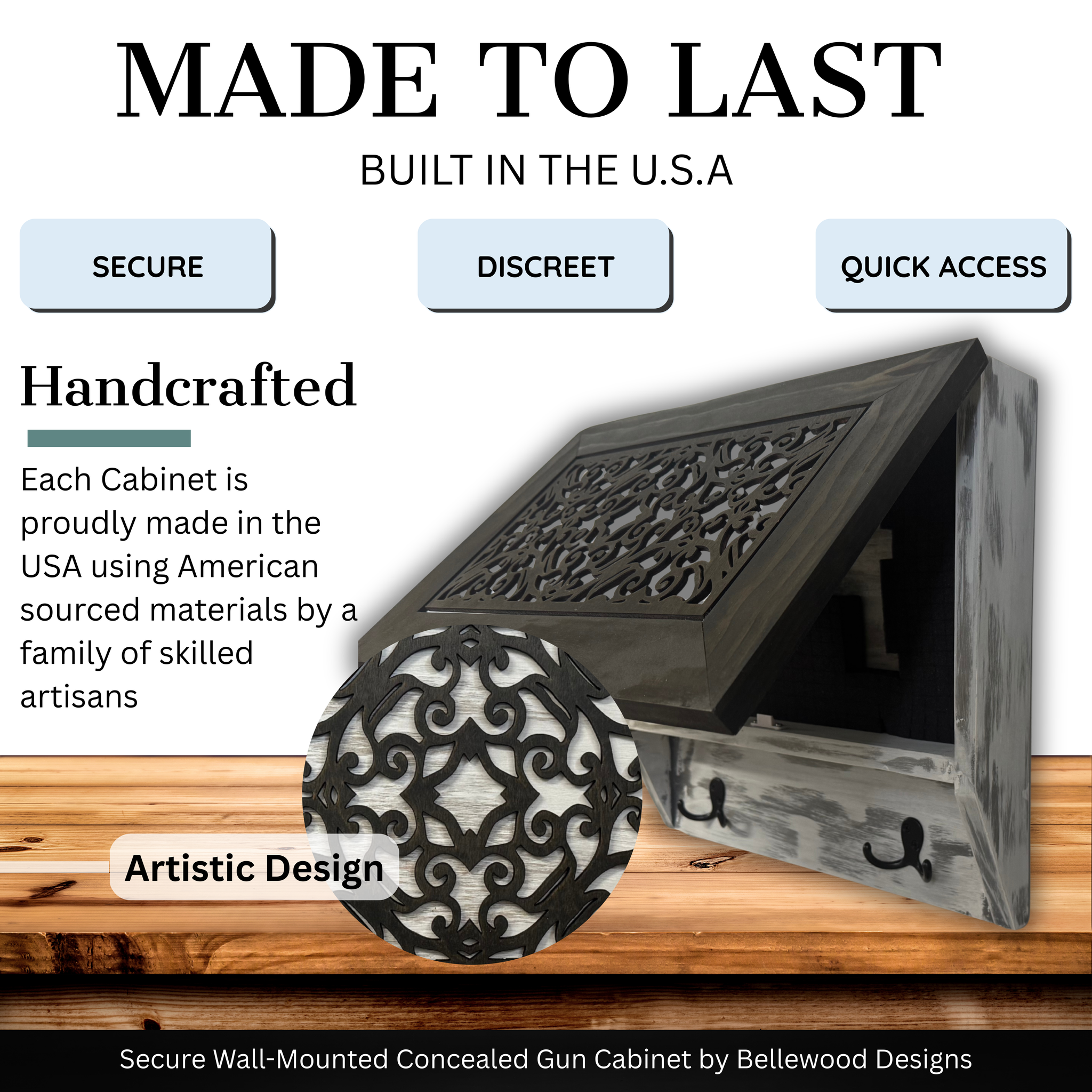 Rustic Diamond Hidden Gun Cabinet Concealment Coat Rack | Built in USA