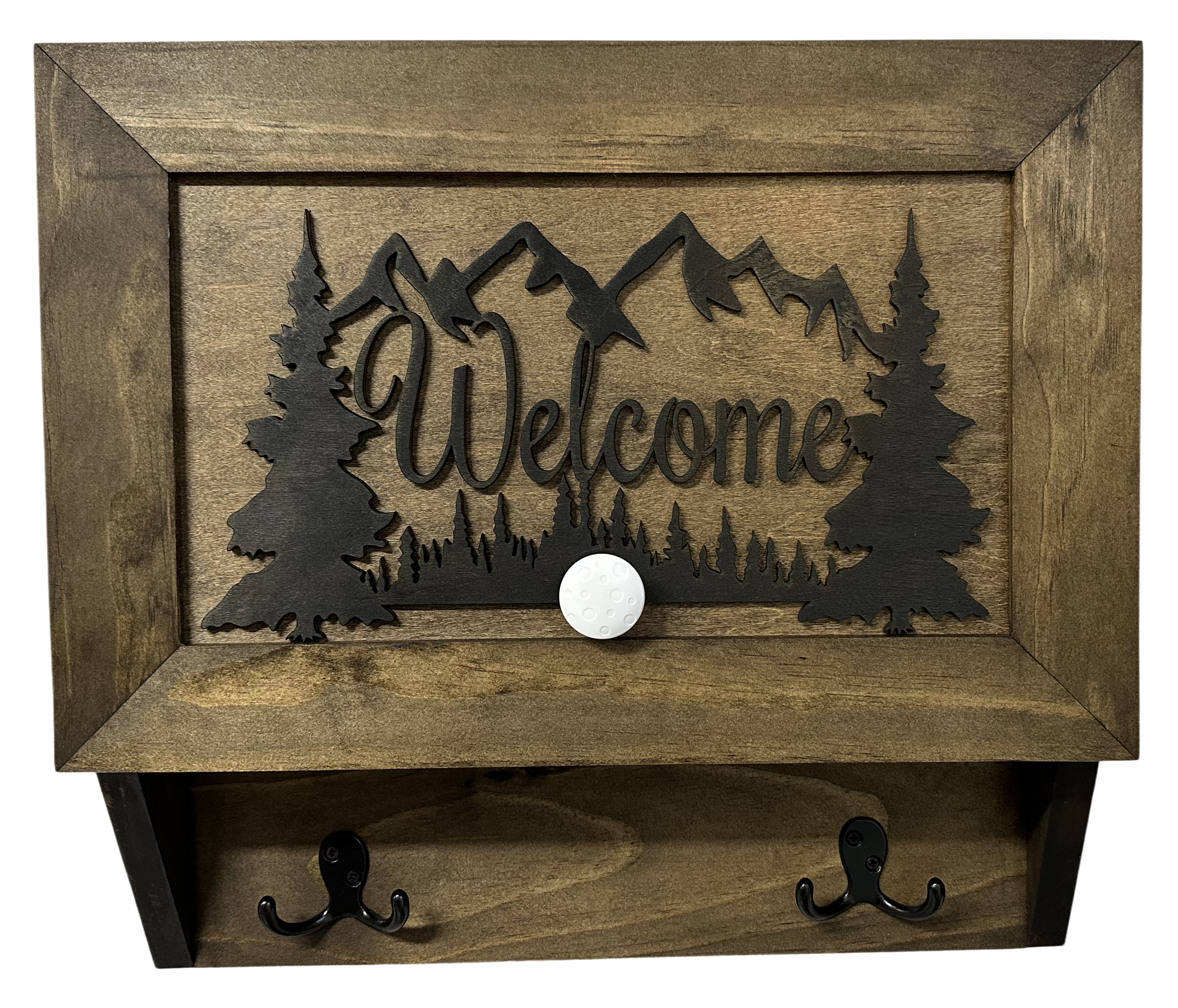 Rustic Mountain Welcome Concealed Wall-Mounted Gun Cabinet with magnetic key