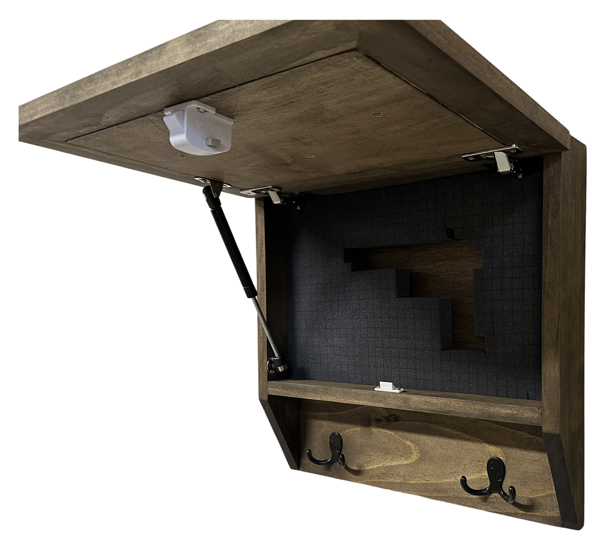 Rustic Mountain Welcome Concealed Wall-Mounted Gun Storage Cabinet side open view