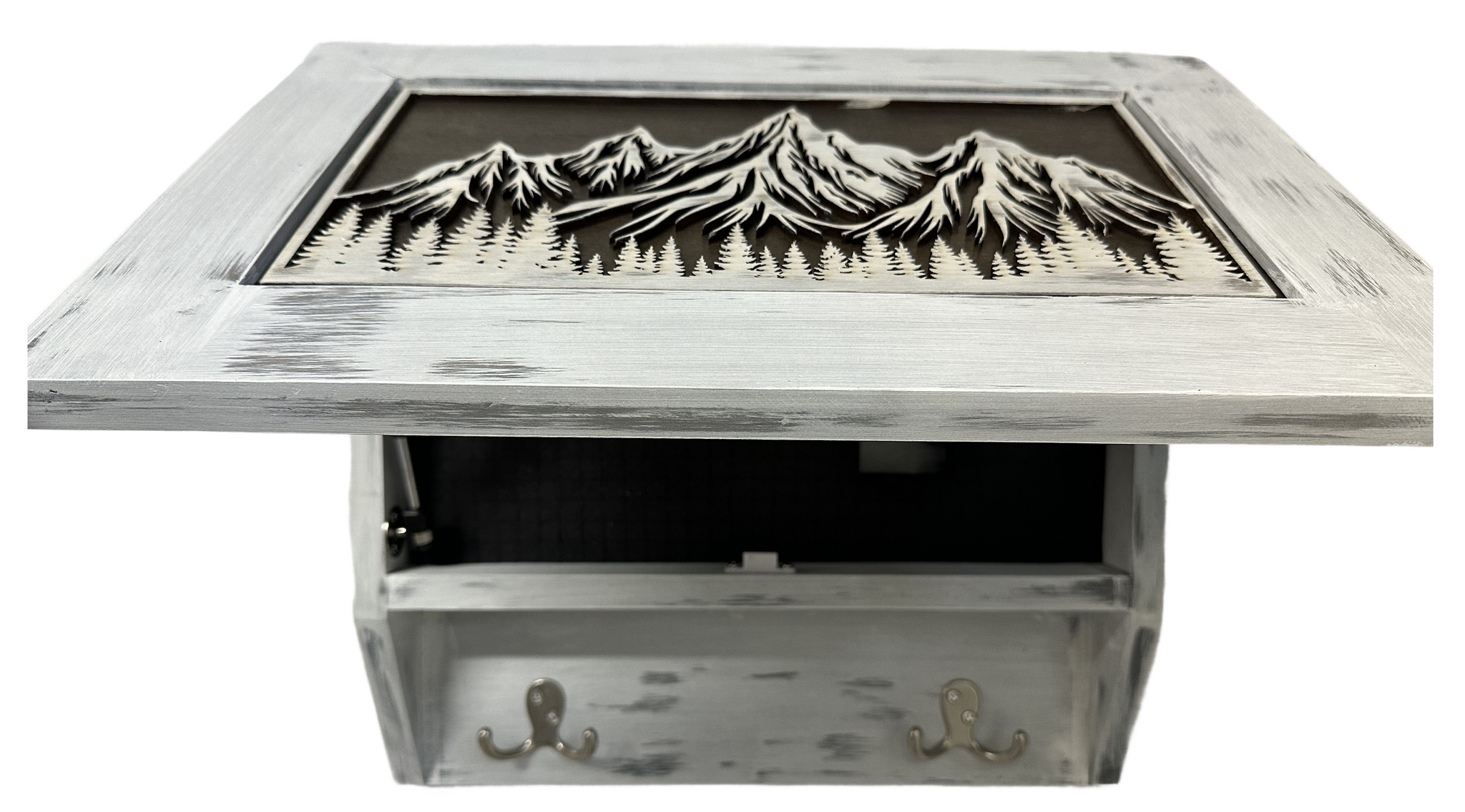 Snow Mountain Hidden Gun Safe Coat Rack Wall Cabinet partial open