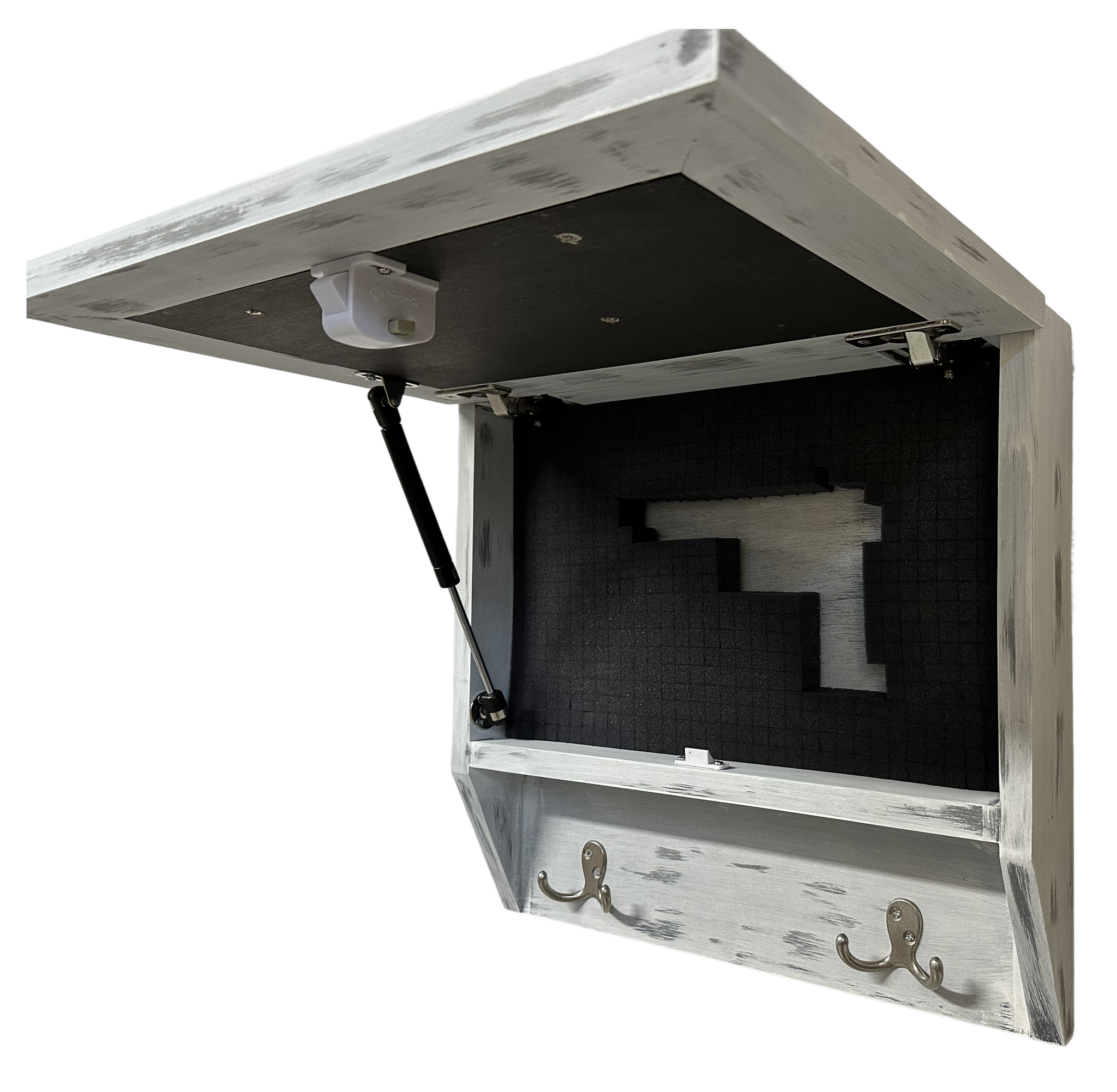 Snow Mountain Hidden Gun Safe Coat Rack Wall Cabinet partial side open view